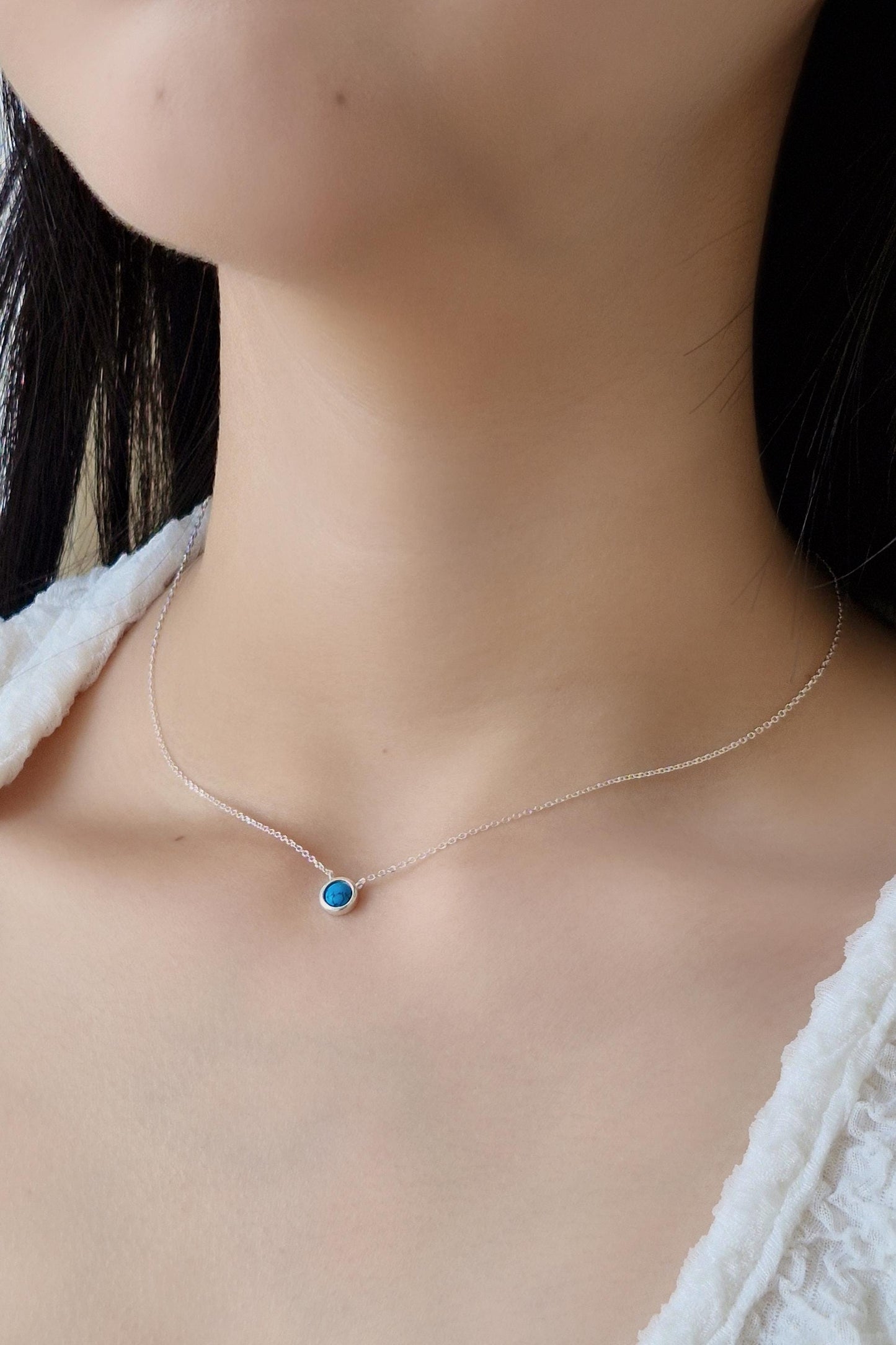 925 Silver Turquoise Pendant Necklace. minimal modernist style