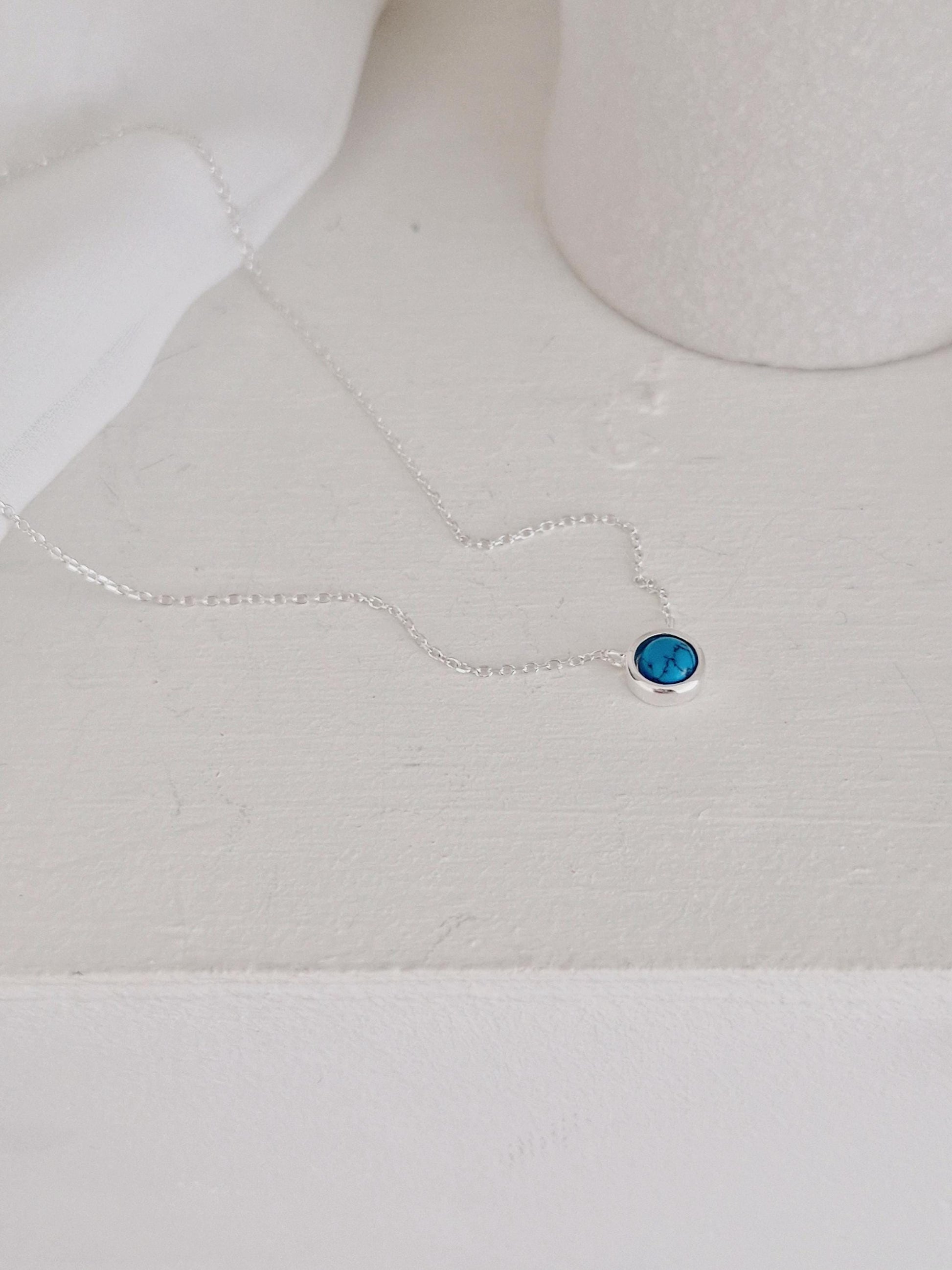 925 Silver Turquoise Pendant Necklace. minimal modernist style