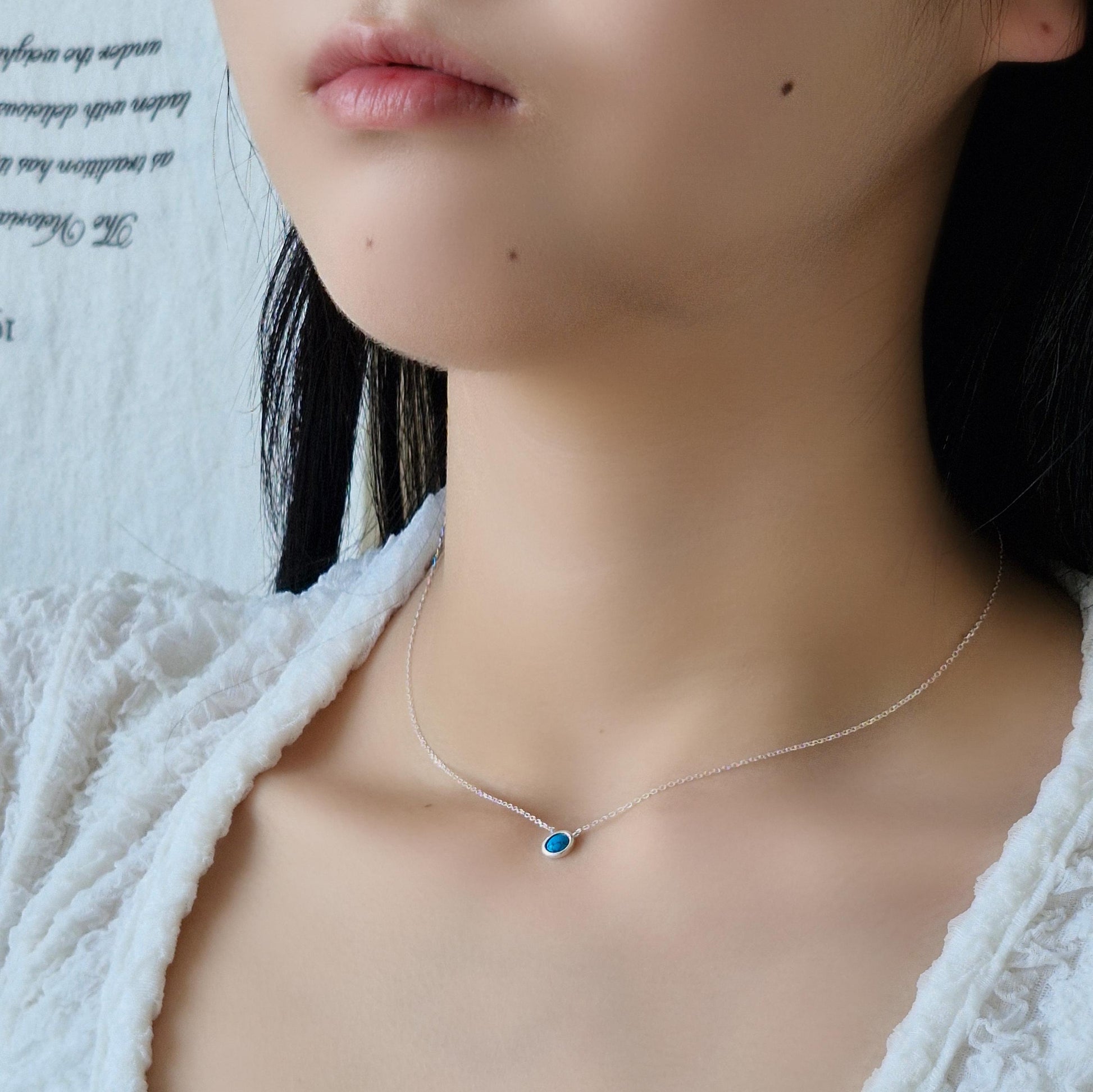 925 Silver Turquoise Pendant Necklace. minimal modernist style
