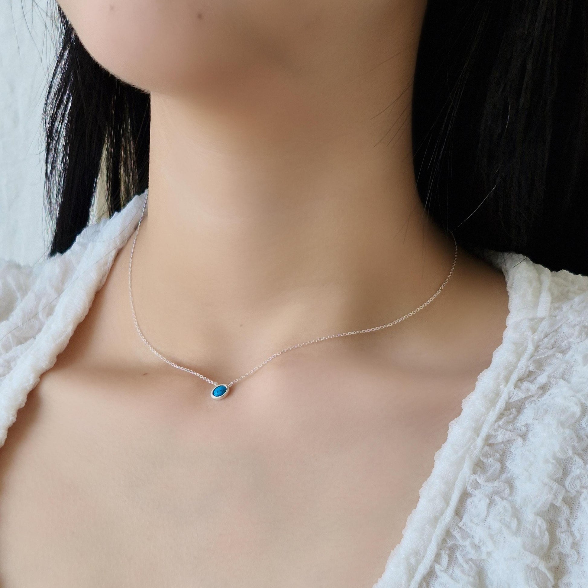 925 Silver Turquoise Pendant Necklace. minimal modernist style