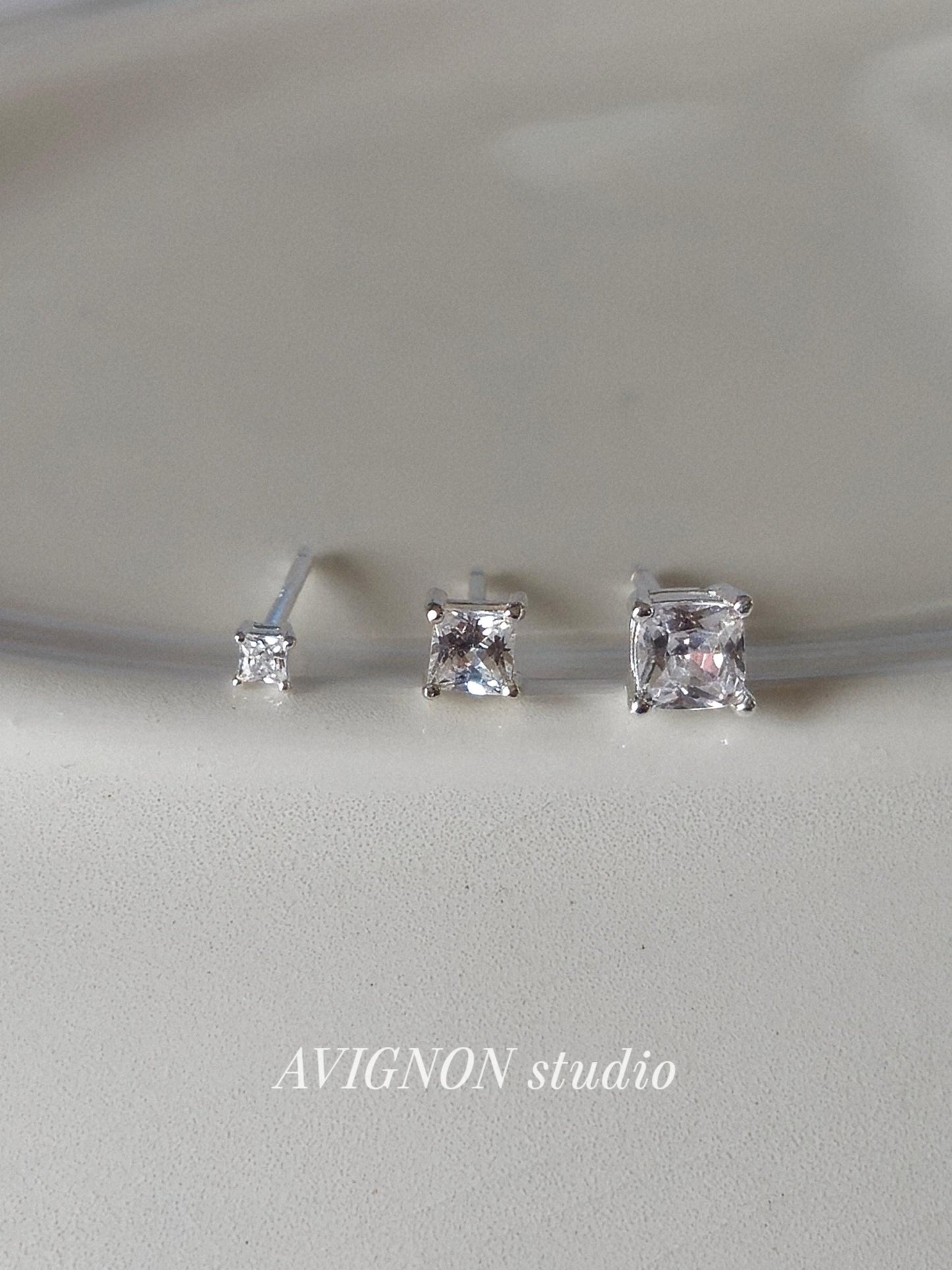 Square Cubic Zirconia stud earrings. Sterling silver cubic earrings.