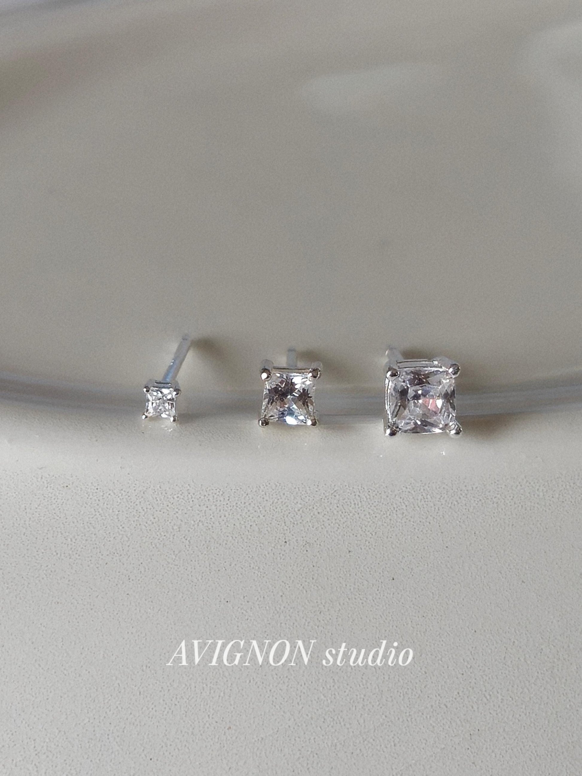 Square Cubic Zirconia stud earrings. Sterling silver cubic earrings.