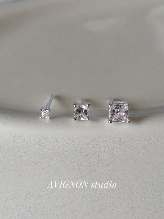 Square Cubic Zirconia stud earrings. Sterling silver cubic earrings.