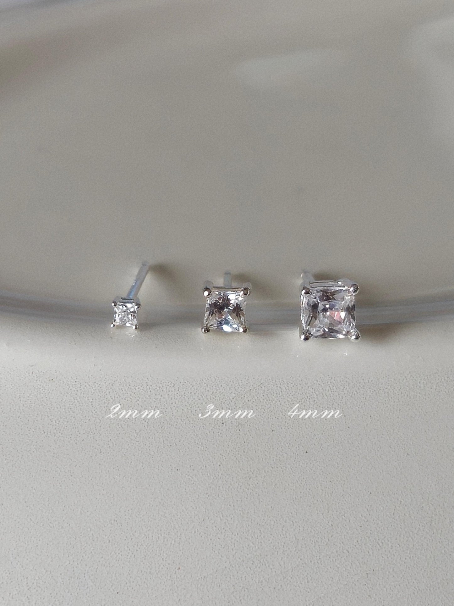 Square Cubic Zirconia stud earrings. Sterling silver cubic earrings.