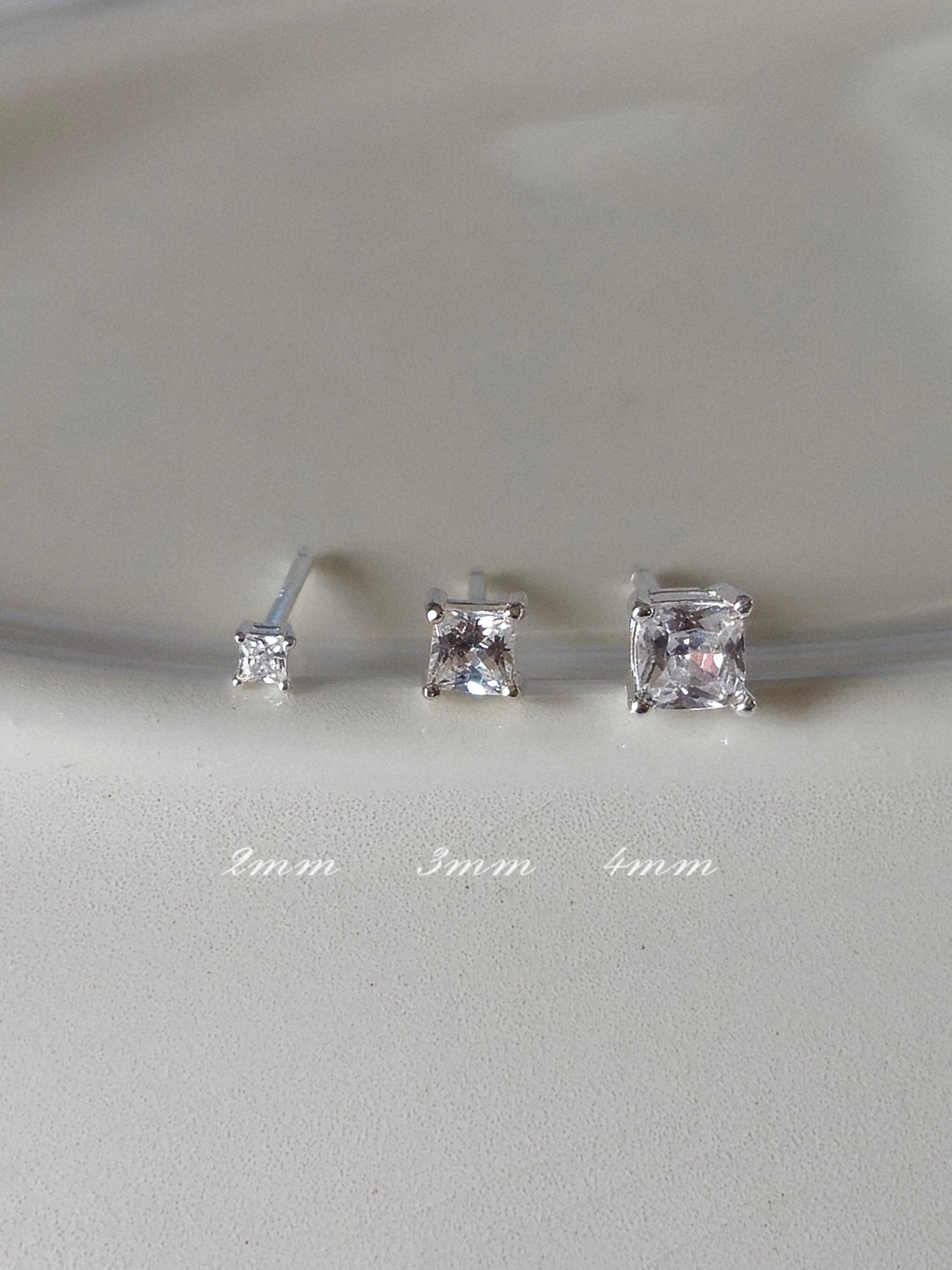 Square Cubic Zirconia stud earrings. Sterling silver cubic earrings.