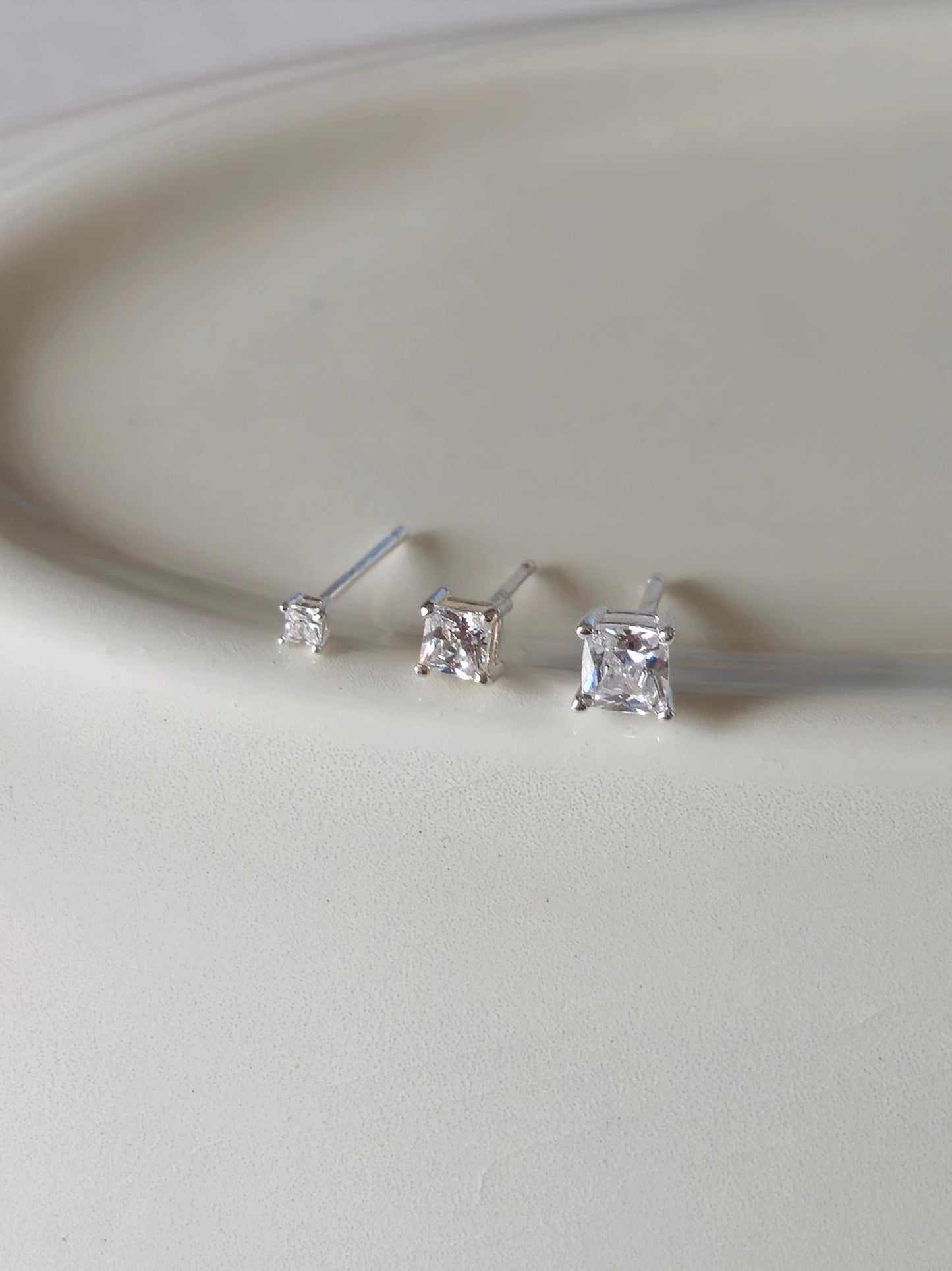 Square Cubic Zirconia stud earrings. Sterling silver cubic earrings.