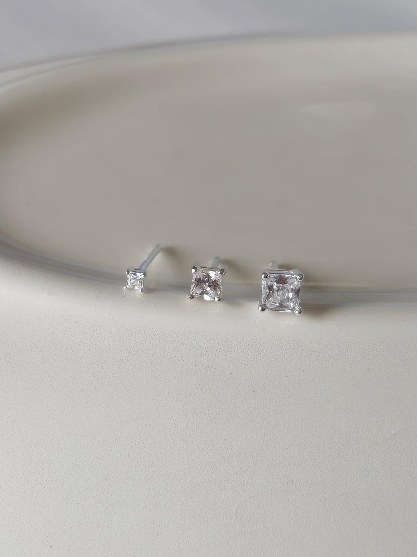 Square Cubic Zirconia stud earrings. Sterling silver cubic earrings.