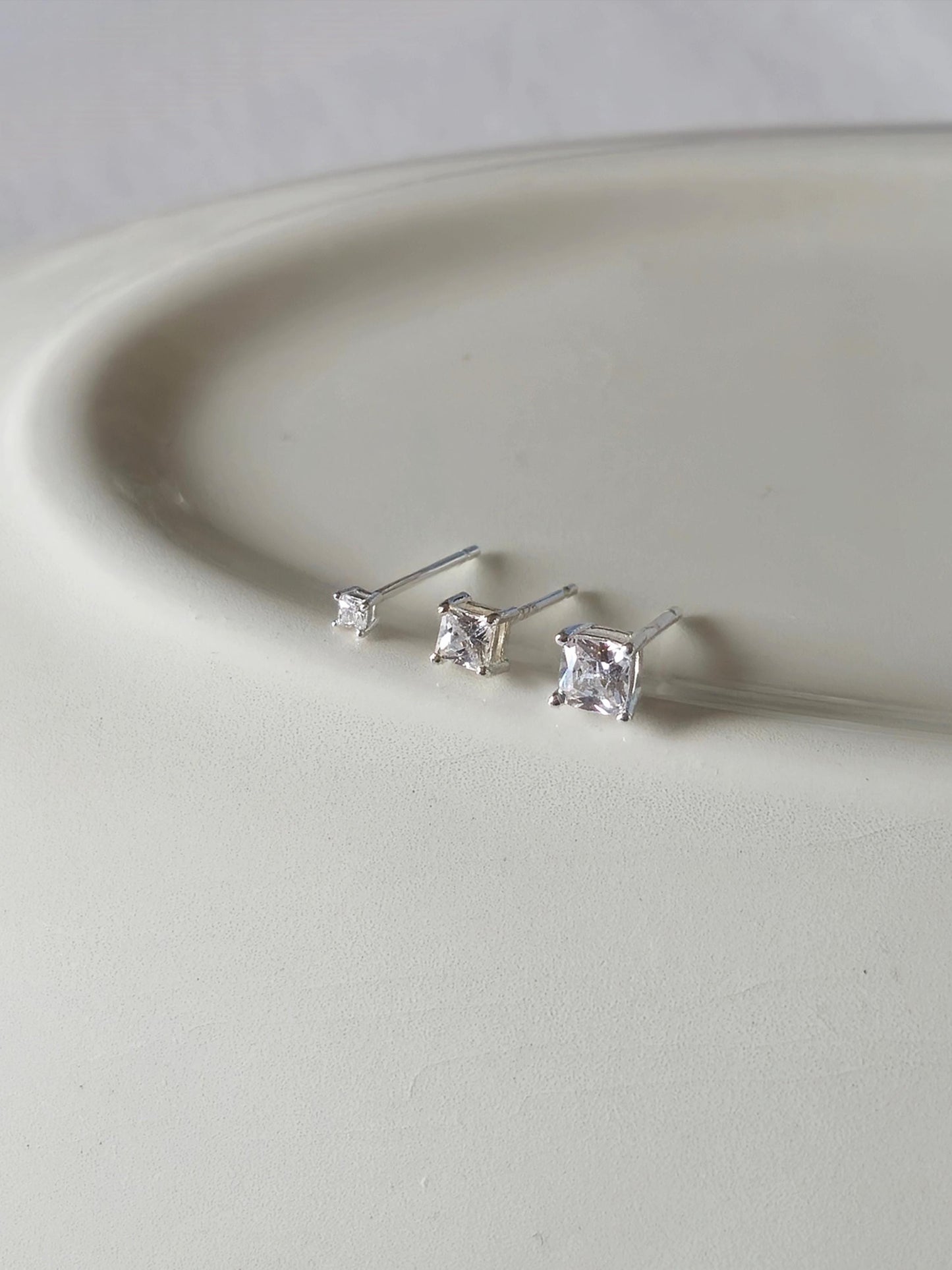 Square Cubic Zirconia stud earrings. Sterling silver cubic earrings.