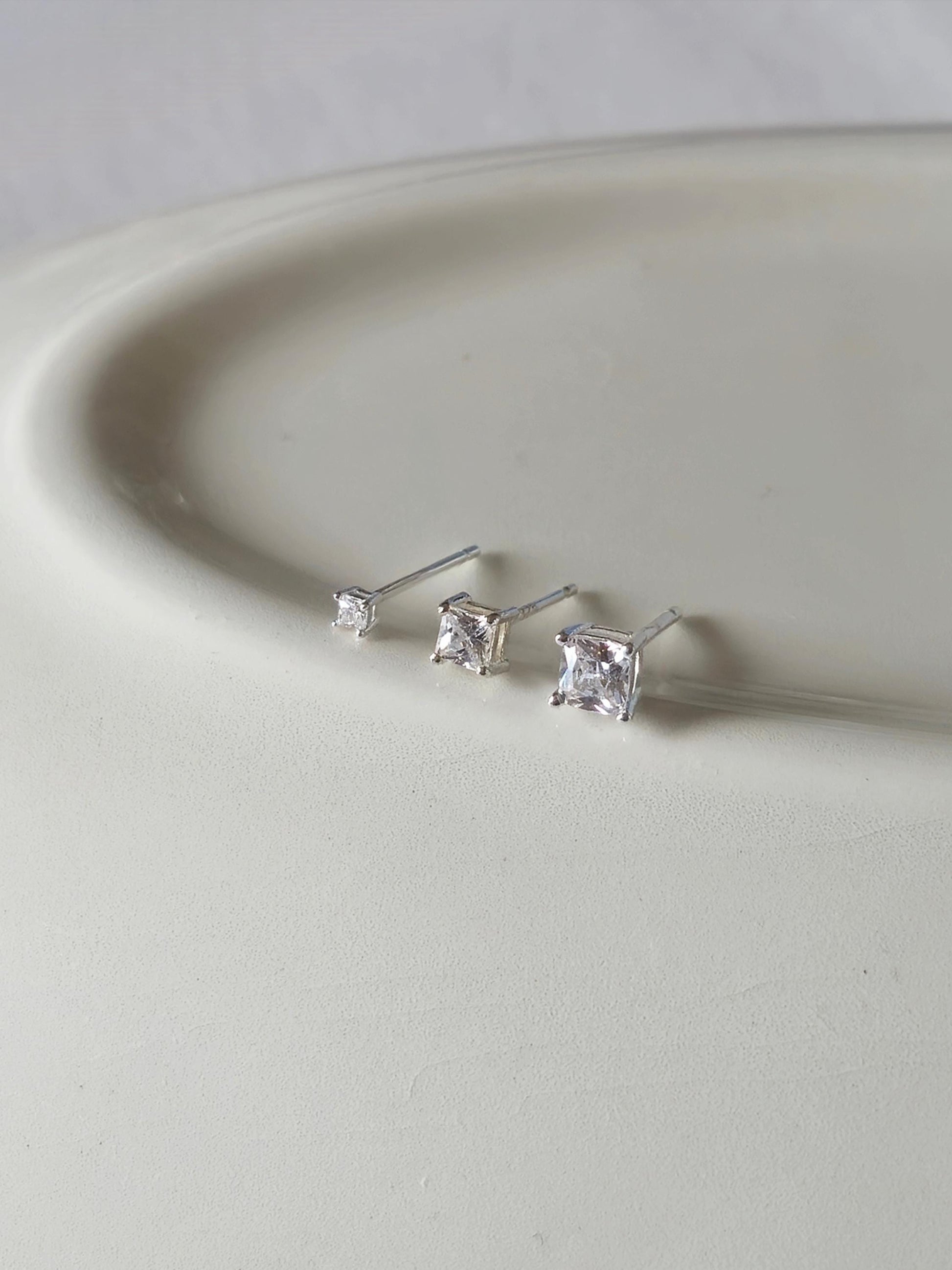 Square Cubic Zirconia stud earrings. Sterling silver cubic earrings.