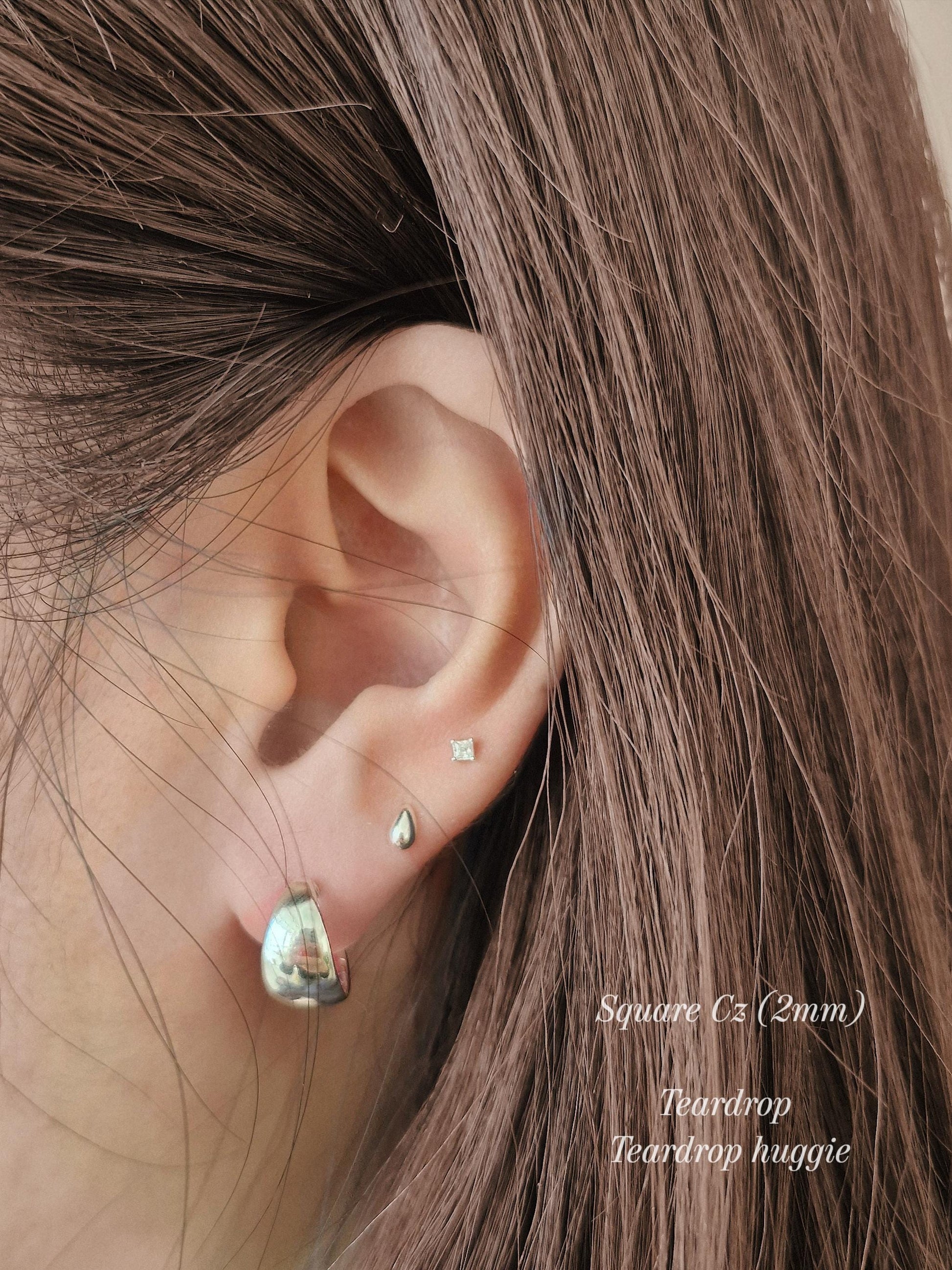 Square Cubic Zirconia stud earrings. Sterling silver cubic earrings.