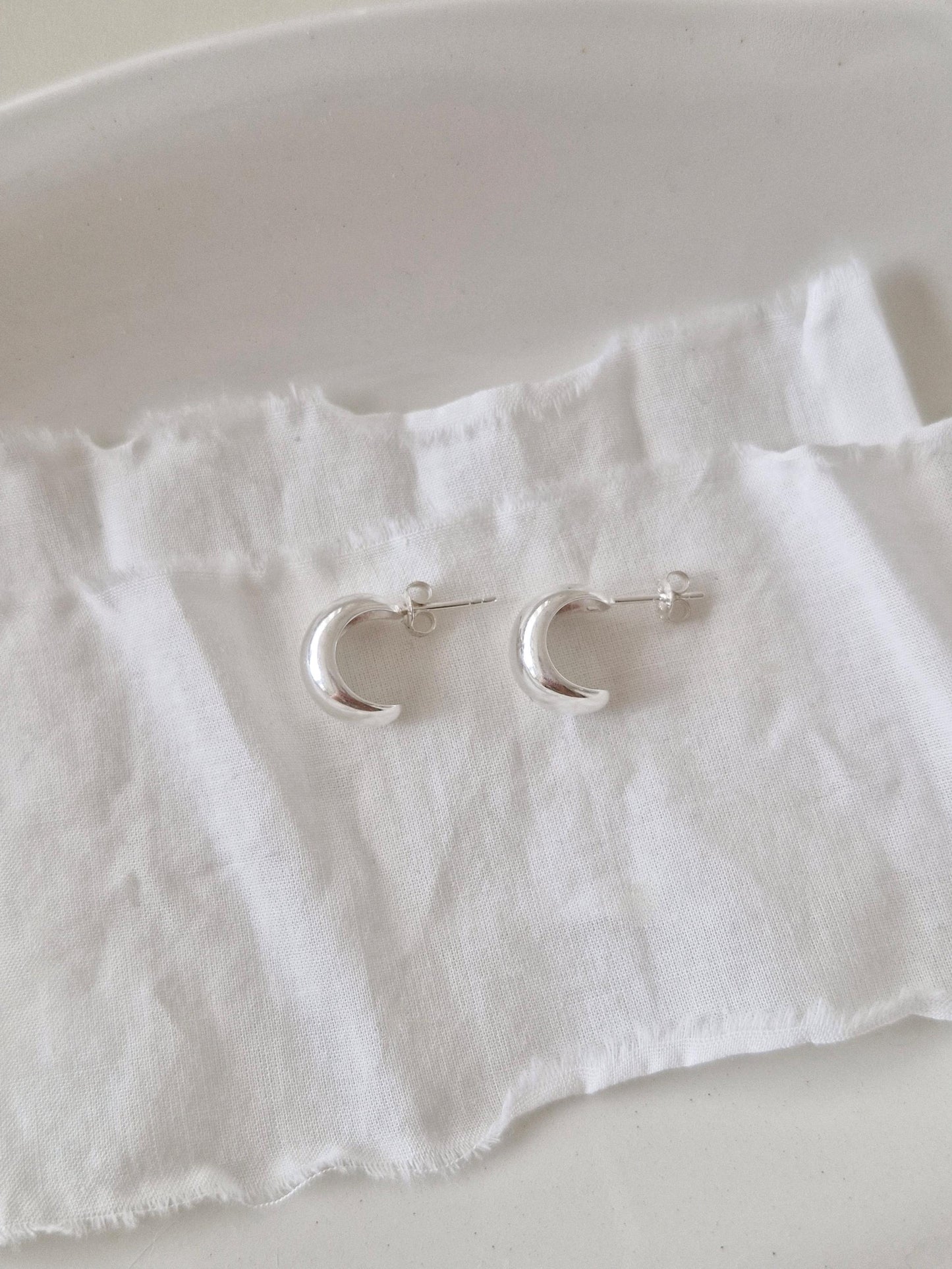 925 Sterling Silver Chunky Half Hoop Earrings. Minimalist Thick Dome Studs. Bold silver earrings.