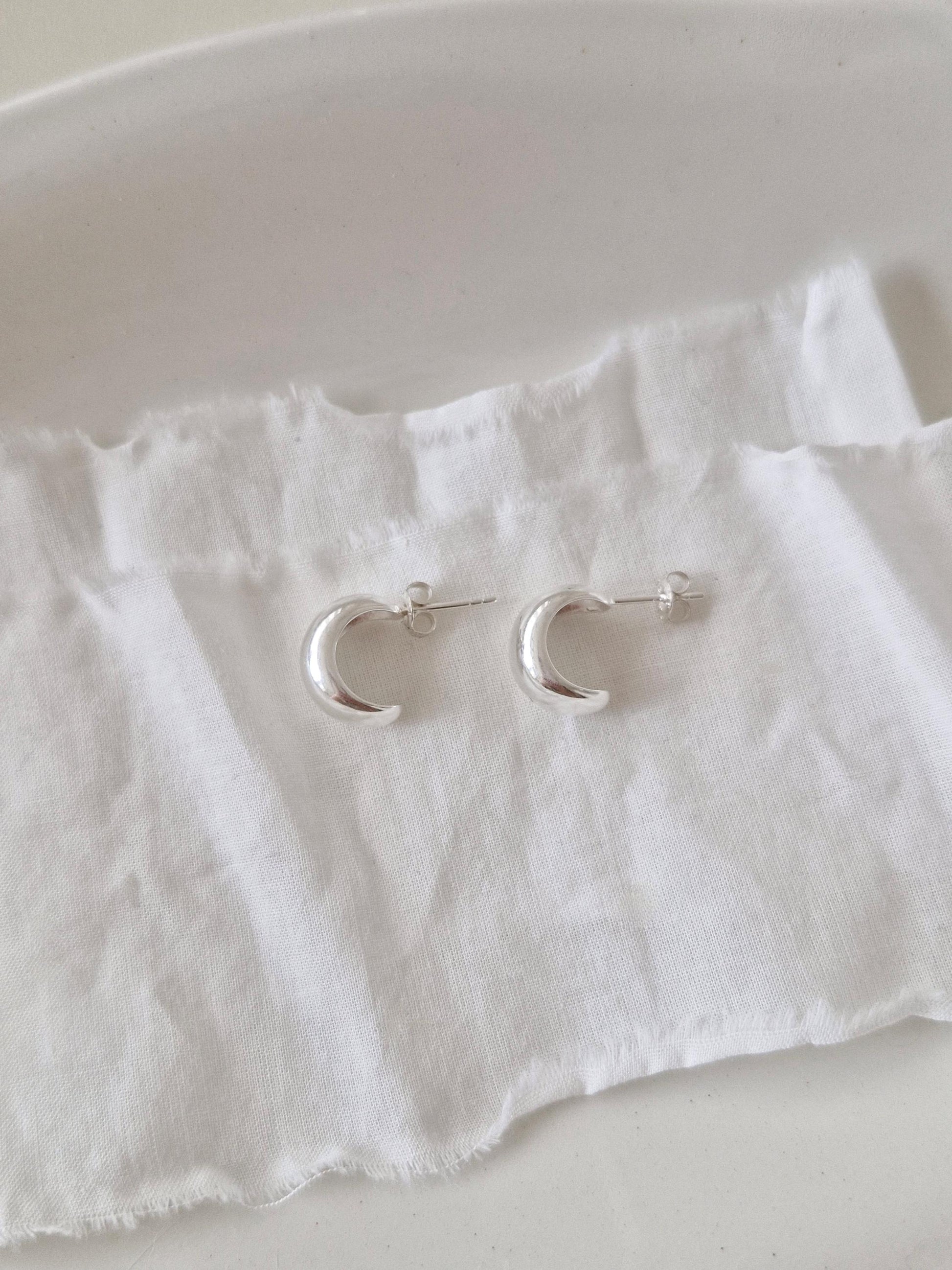 925 Sterling Silver Chunky Half Hoop Earrings. Minimalist Thick Dome Studs. Bold silver earrings.