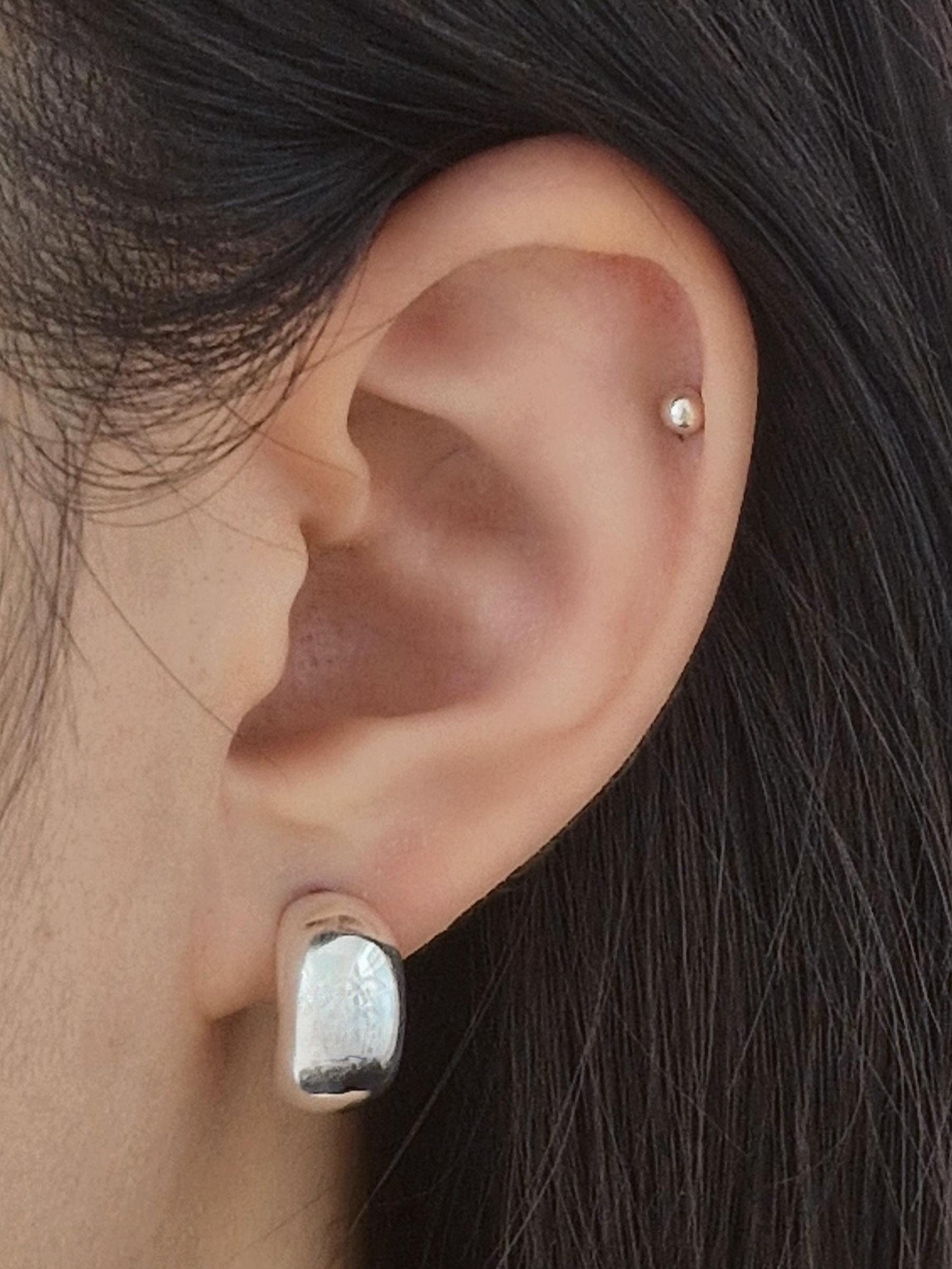 925 Sterling Silver Chunky Half Hoop Earrings. Minimalist Thick Dome Studs. Bold silver earrings.