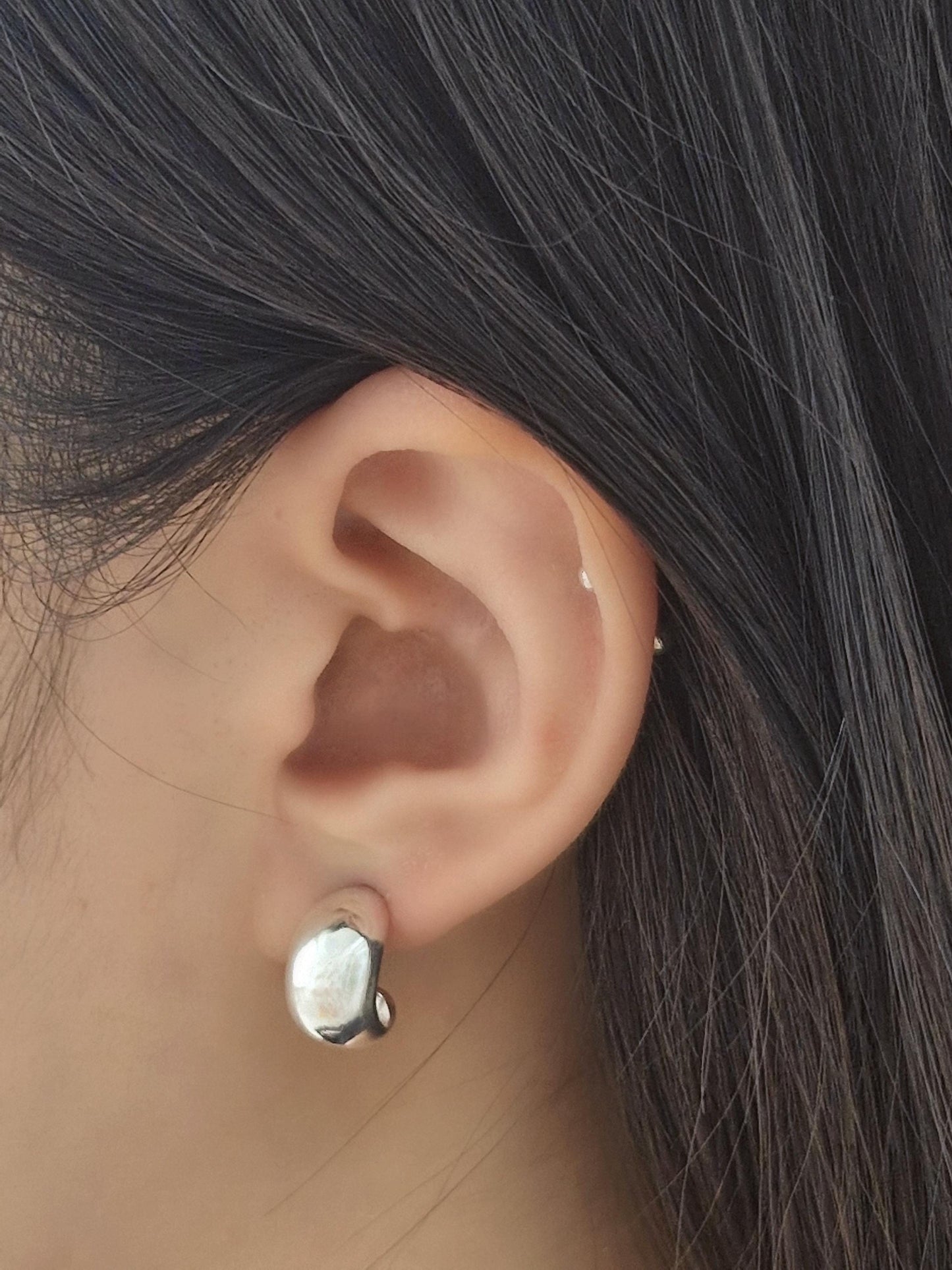 925 Sterling Silver Chunky Half Hoop Earrings. Minimalist Thick Dome Studs. Bold silver earrings.