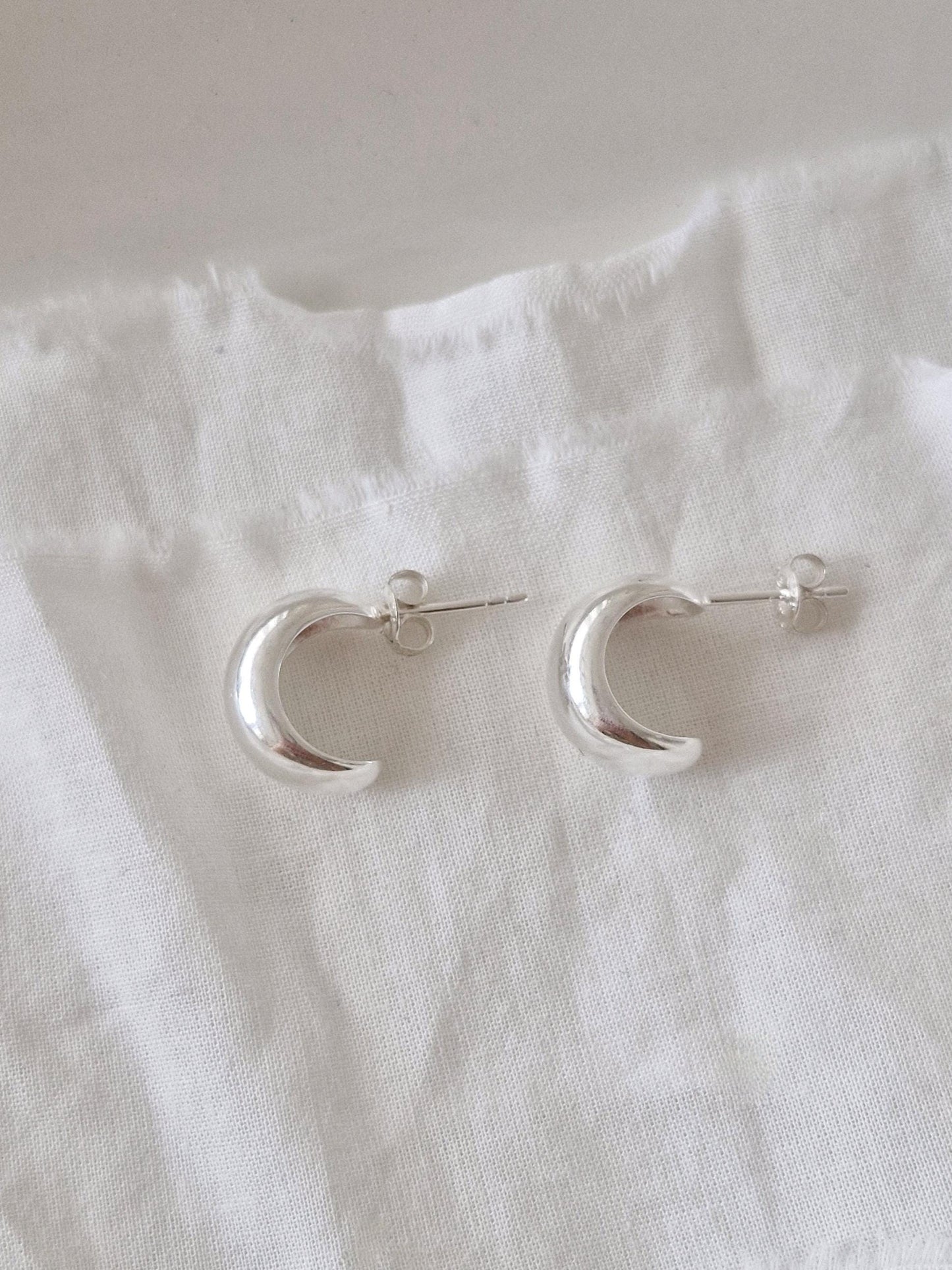 925 Sterling Silver Chunky Half Hoop Earrings. Minimalist Thick Dome Studs. Bold silver earrings.