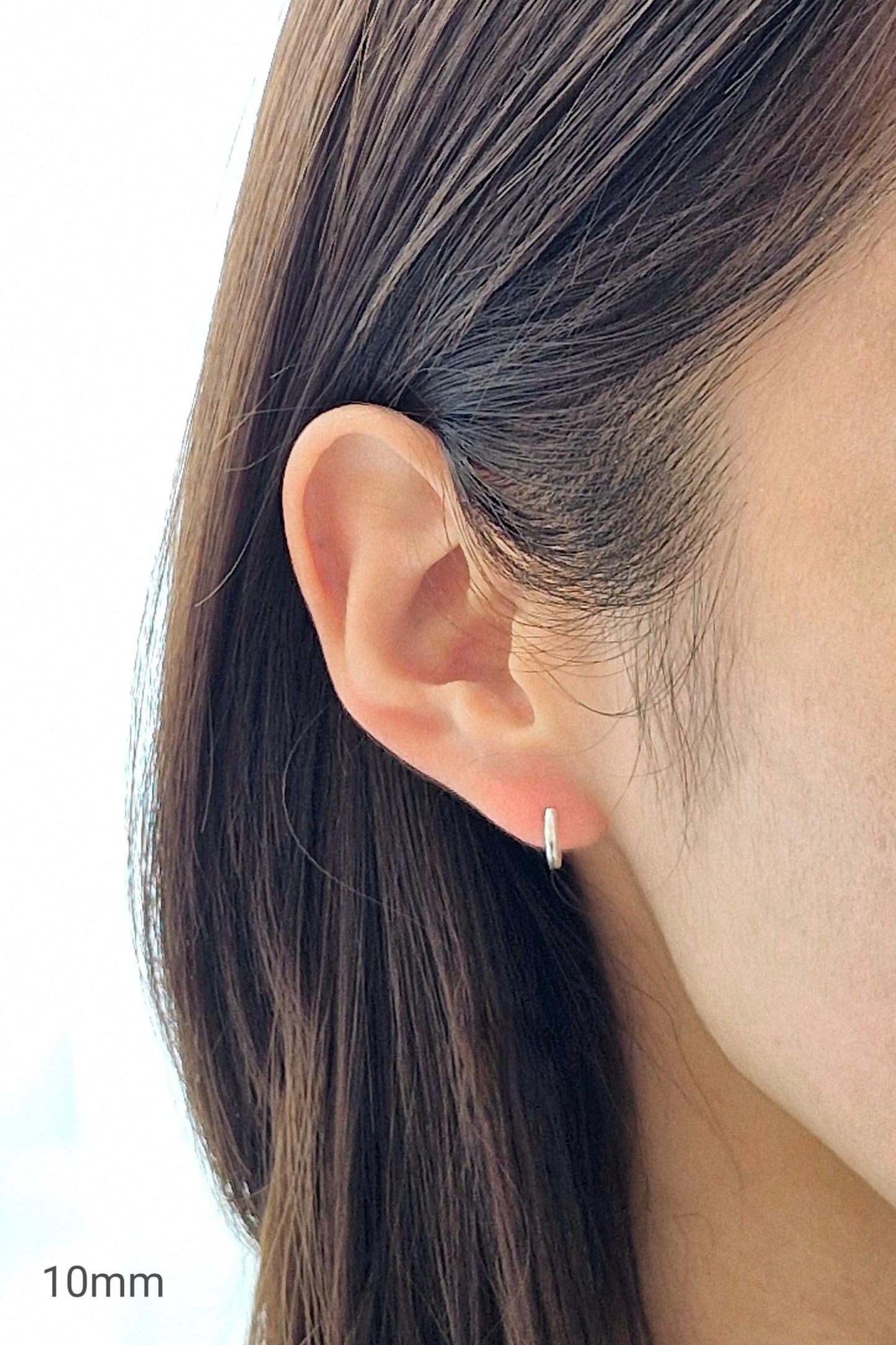 Sterling Silver 925 Earrings (10mm / 12mm / 15mm). dainty hoop huggie earring. modernist. Hinged clicker. 1.5mm hoop earrings.