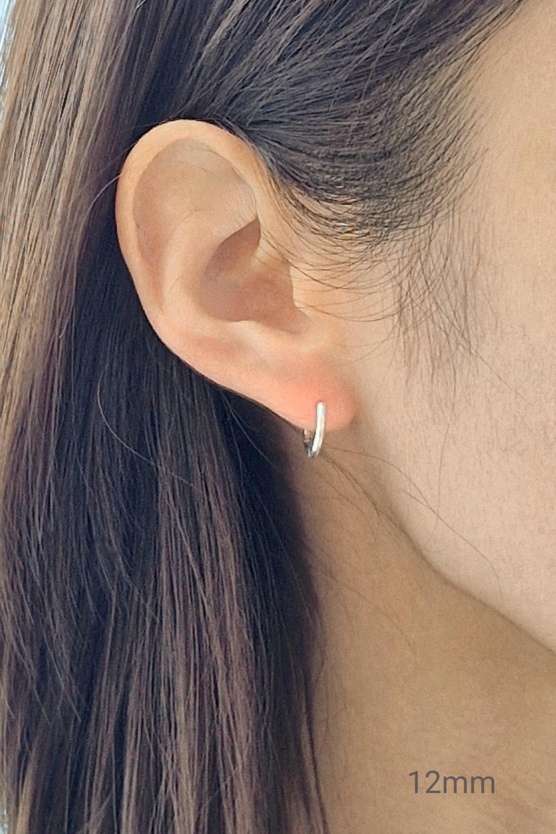 Sterling Silver 925 Earrings (10mm / 12mm / 15mm). dainty hoop huggie earring. modernist. Hinged clicker. 1.5mm hoop earrings.
