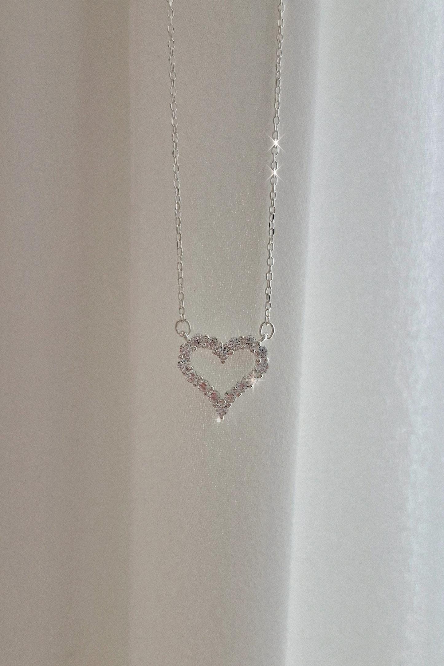 Sterling Silver Open Heart Necklace. for gift. lovely. silver 925