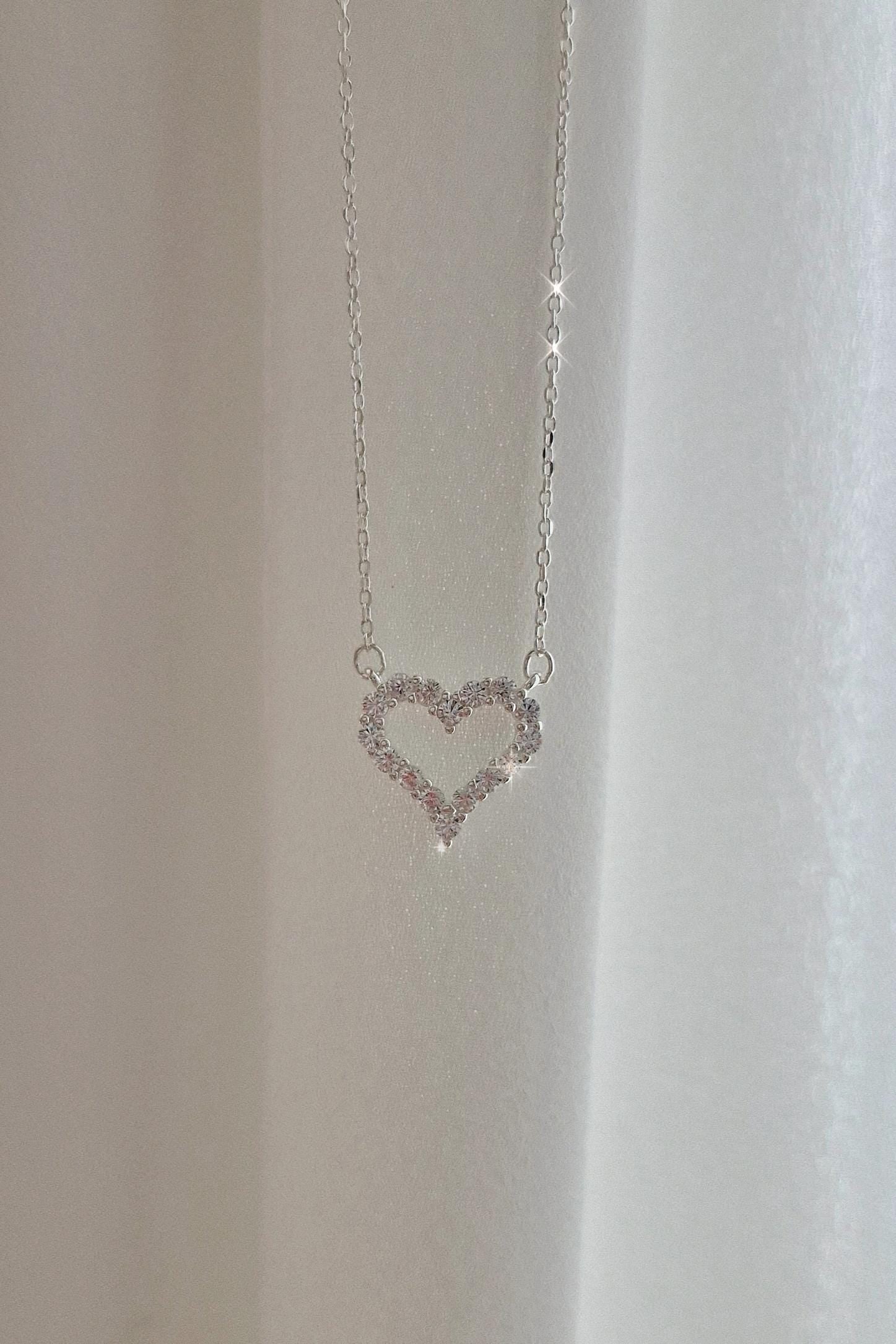 Sterling Silver Open Heart Necklace. for gift. lovely. silver 925