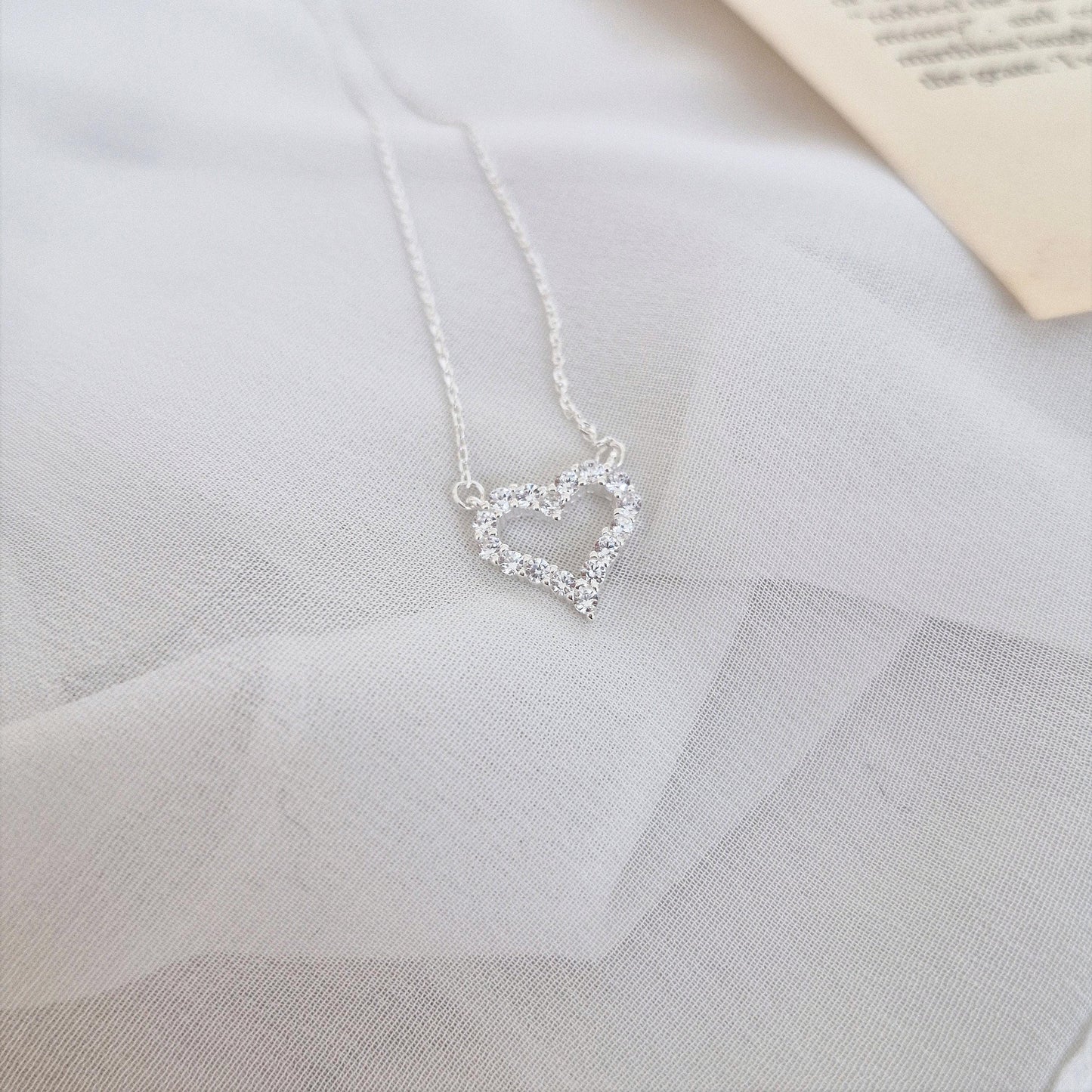 Sterling Silver Open Heart Necklace. for gift. lovely. silver 925