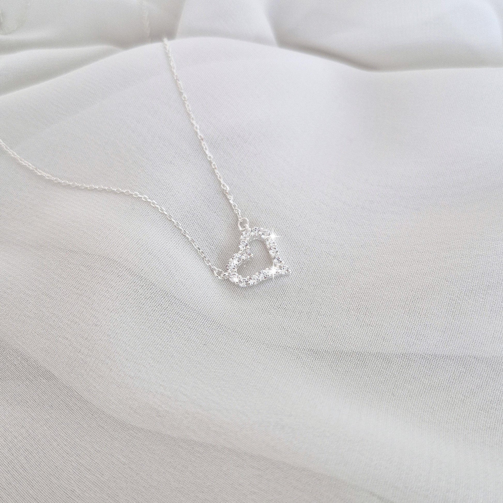 Sterling Silver Open Heart Necklace. for gift. lovely. silver 925