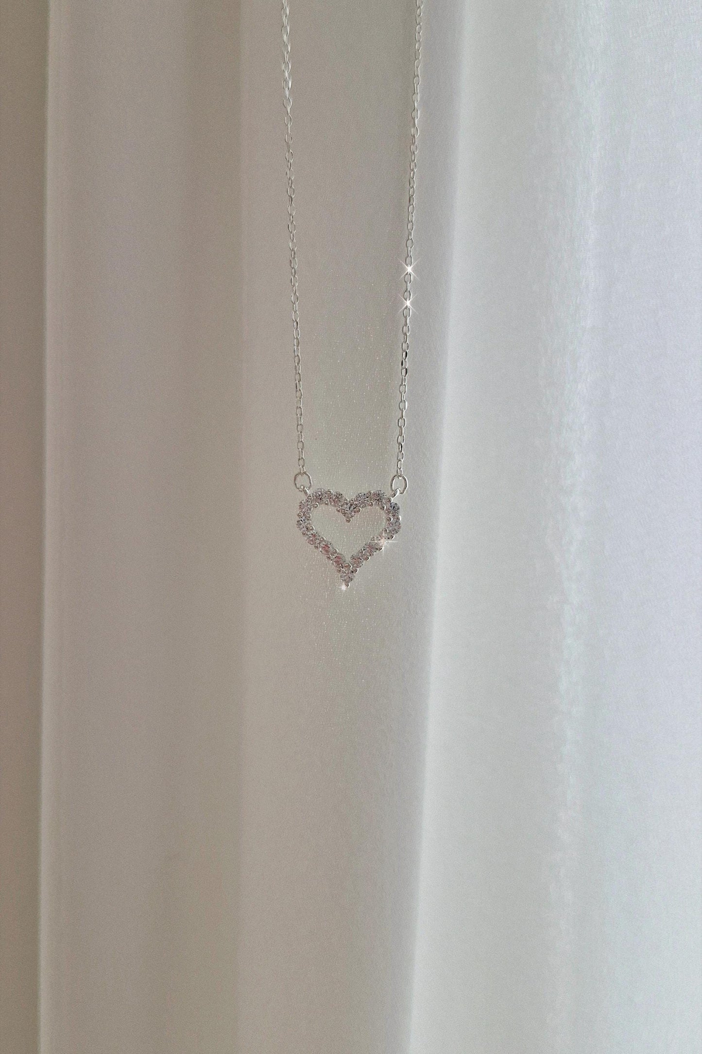 Sterling Silver Open Heart Necklace. for gift. lovely. silver 925
