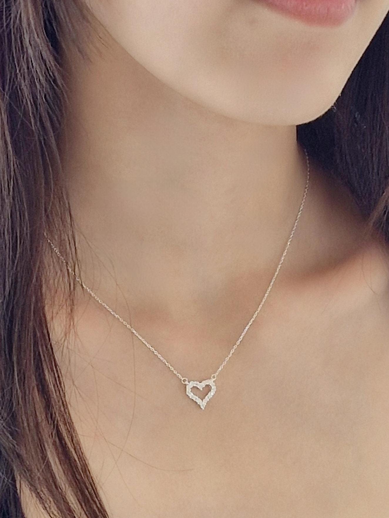 Sterling Silver Open Heart Necklace. for gift. lovely. silver 925
