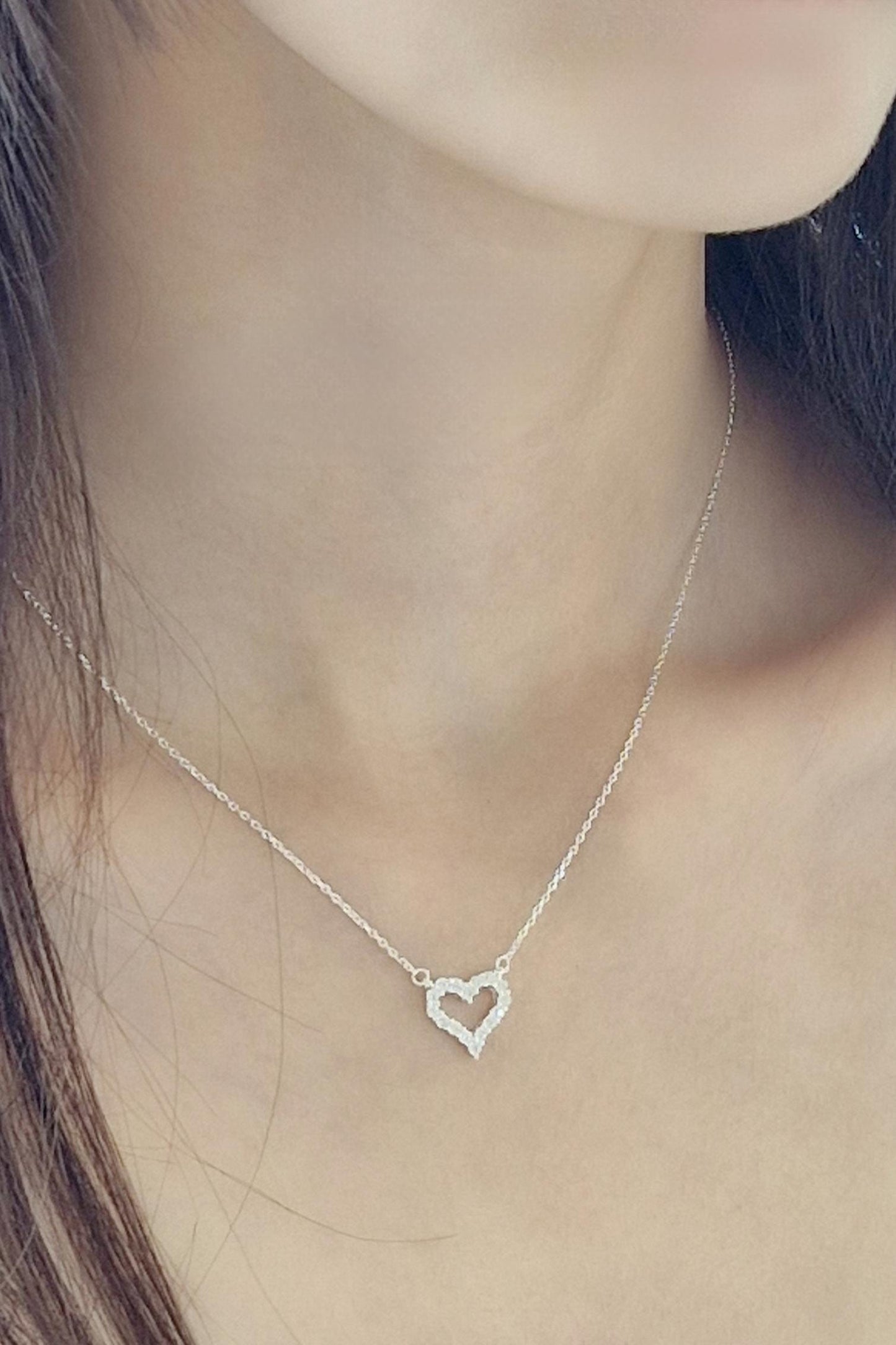 Sterling Silver Open Heart Necklace. for gift. lovely. silver 925