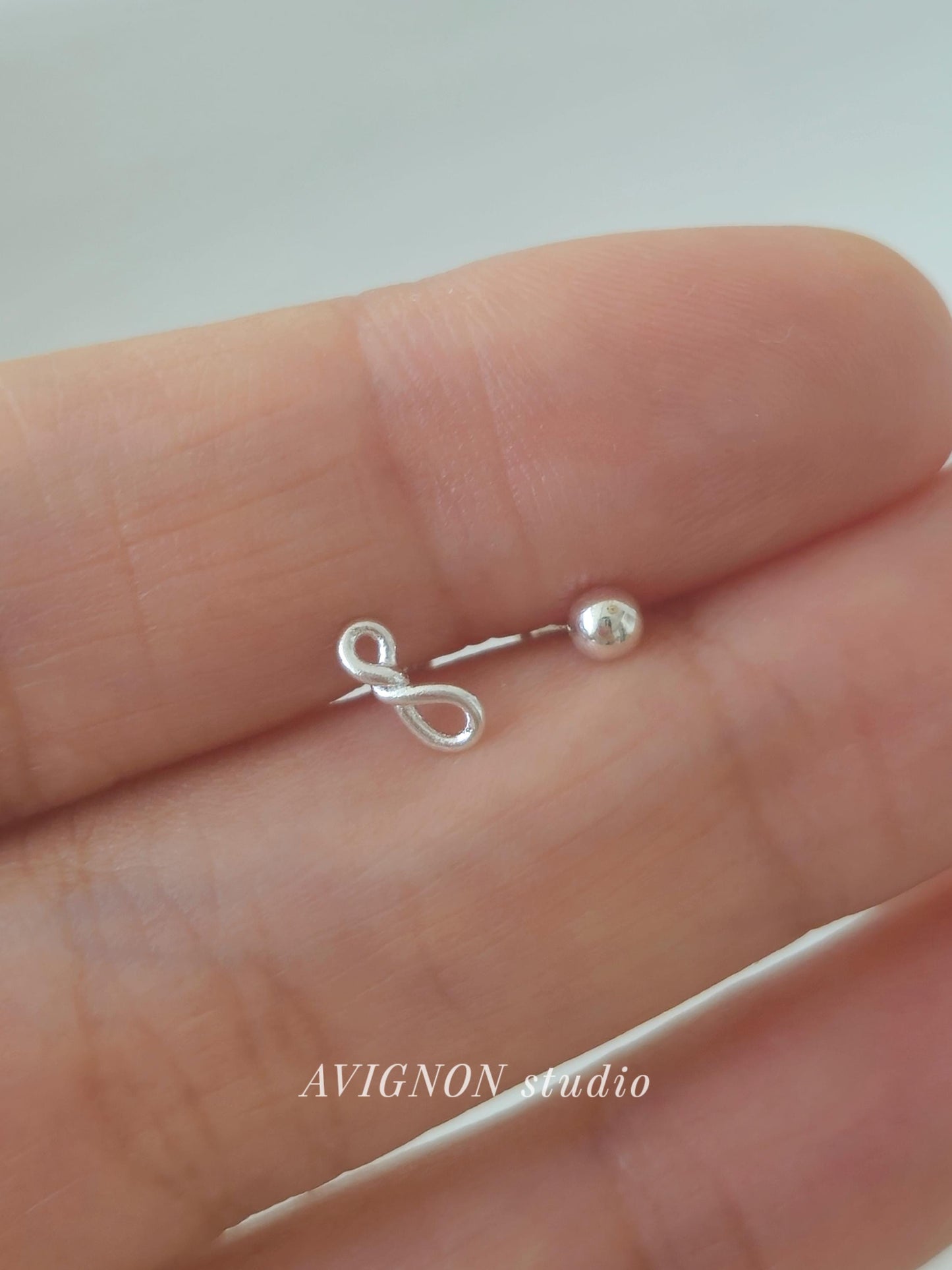 Sterling Silver Twisted Loop infinity Stud. Screw ball sterling silver piercing. Dainty.