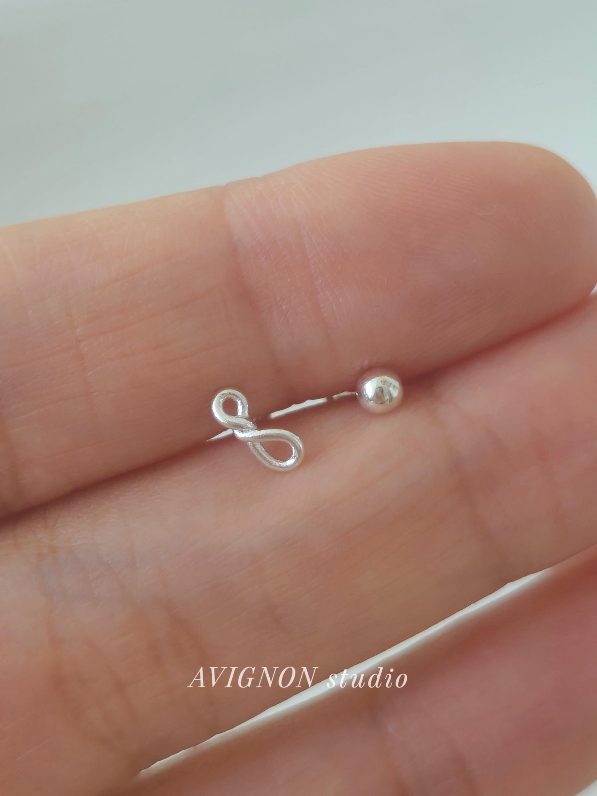 Sterling Silver Twisted Loop infinity Stud. Screw ball sterling silver piercing. Dainty.