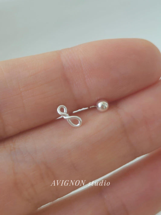 Sterling Silver Twisted Loop infinity Stud. Screw ball sterling silver piercing. Dainty.