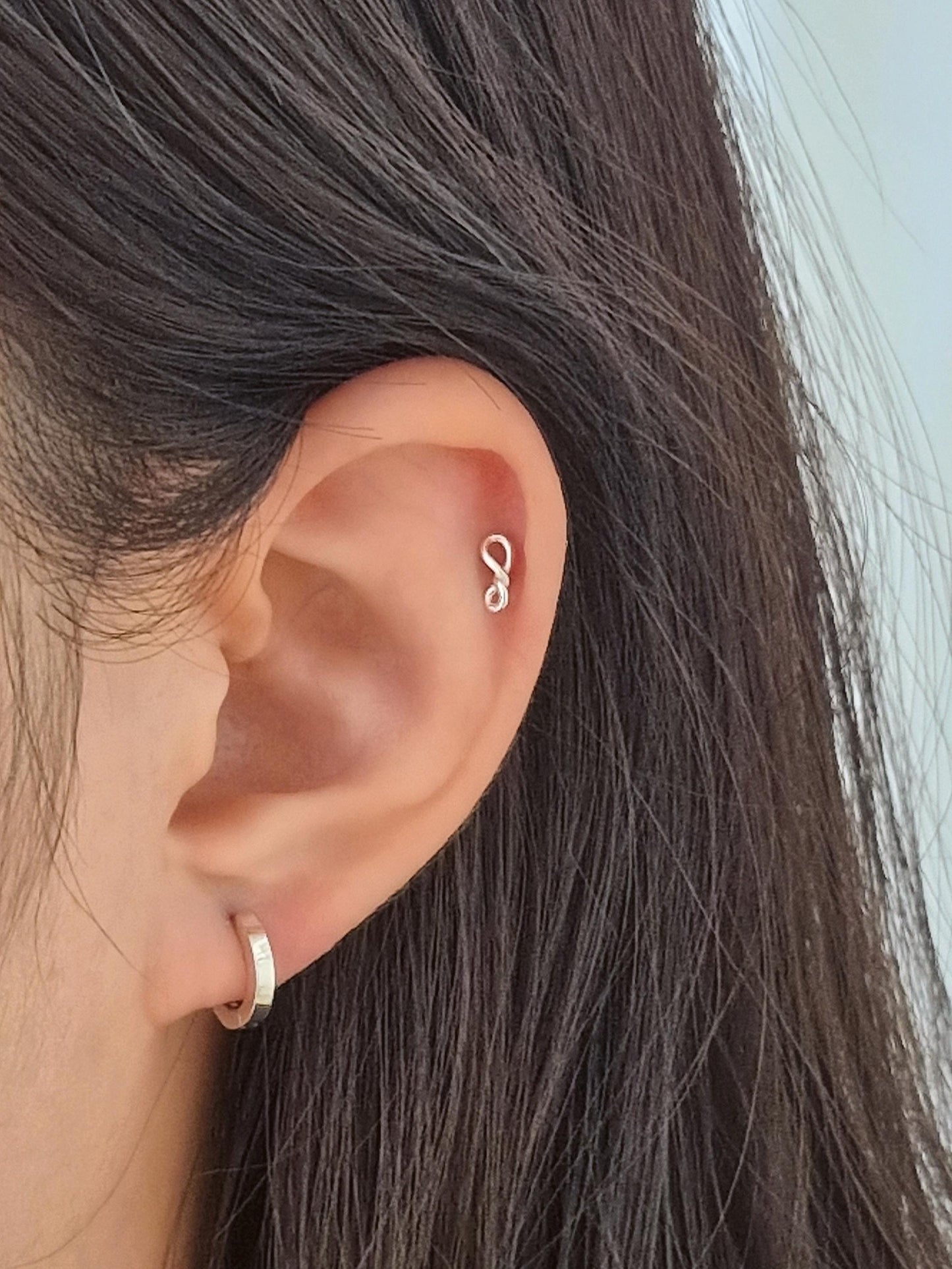 Sterling Silver Twisted Loop infinity Stud. Screw ball sterling silver piercing. Dainty.