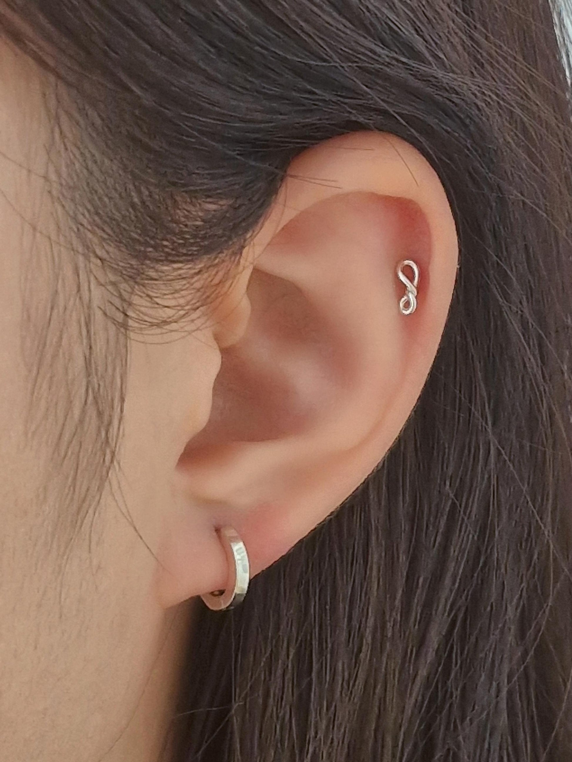 Sterling Silver Twisted Loop infinity Stud. Screw ball sterling silver piercing. Dainty.