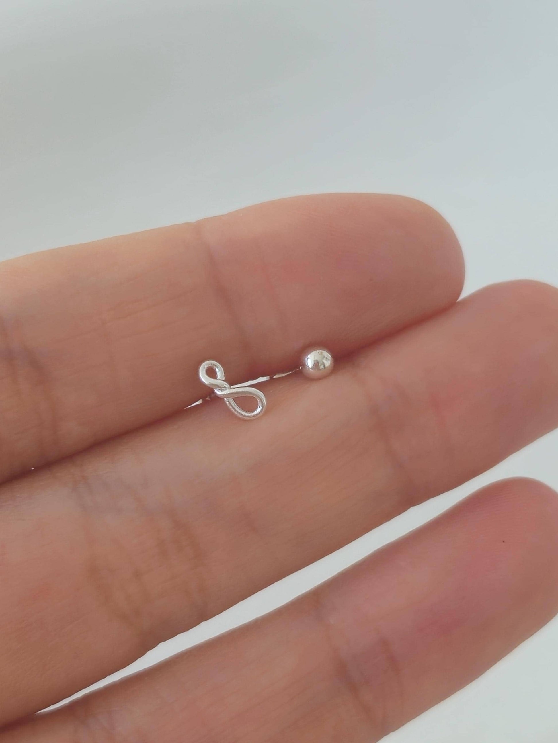 Sterling Silver Twisted Loop infinity Stud. Screw ball sterling silver piercing. Dainty.