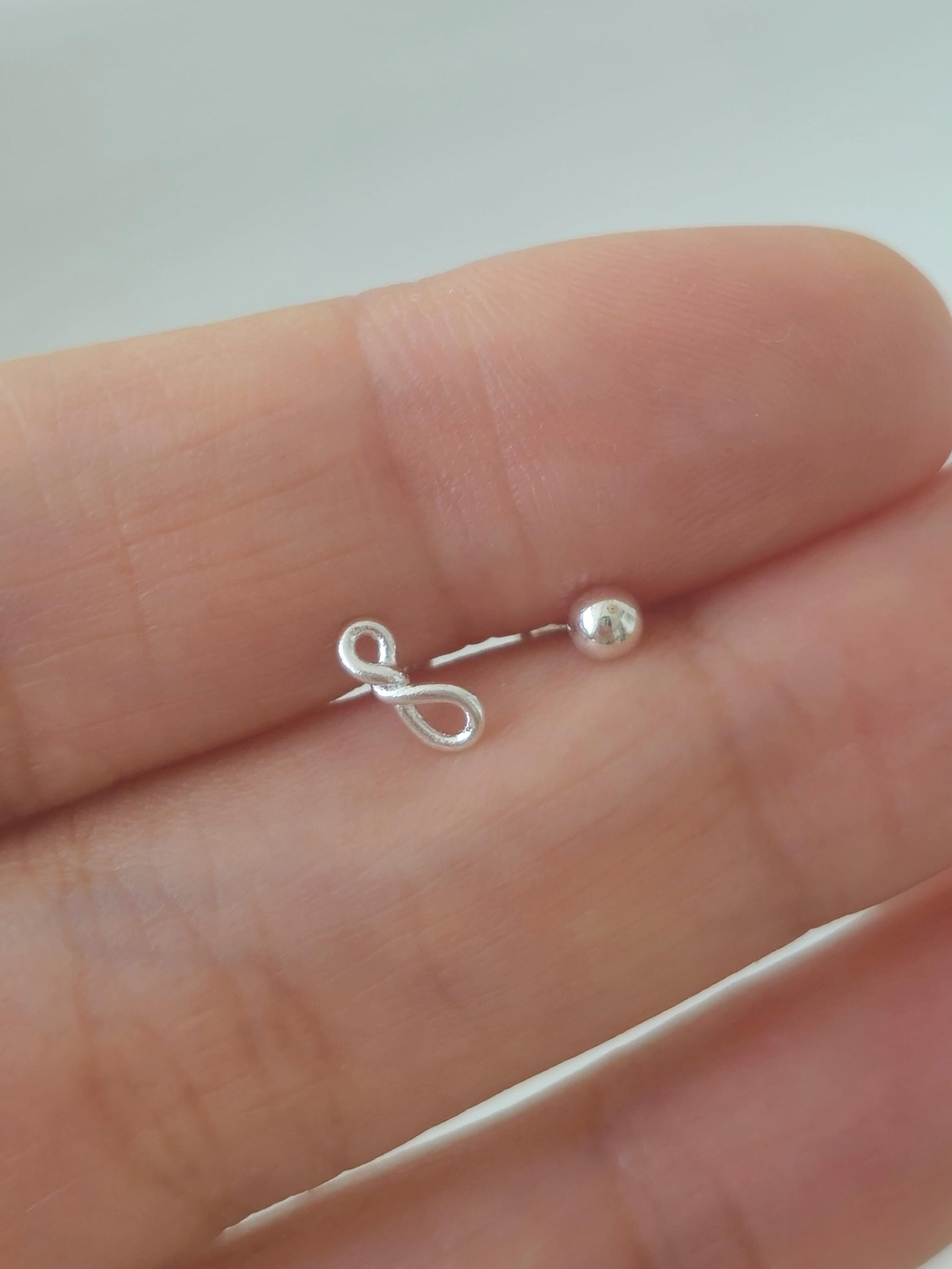 Sterling Silver Twisted Loop infinity Stud. Screw ball sterling silver piercing. Dainty.