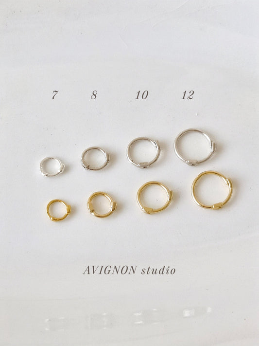 Thin slim hoop sterling silver 925 earring. 7mm 8mm 9mm 10mm. Dainty slim huggie. Minimalist hinge clicker. 1mm.