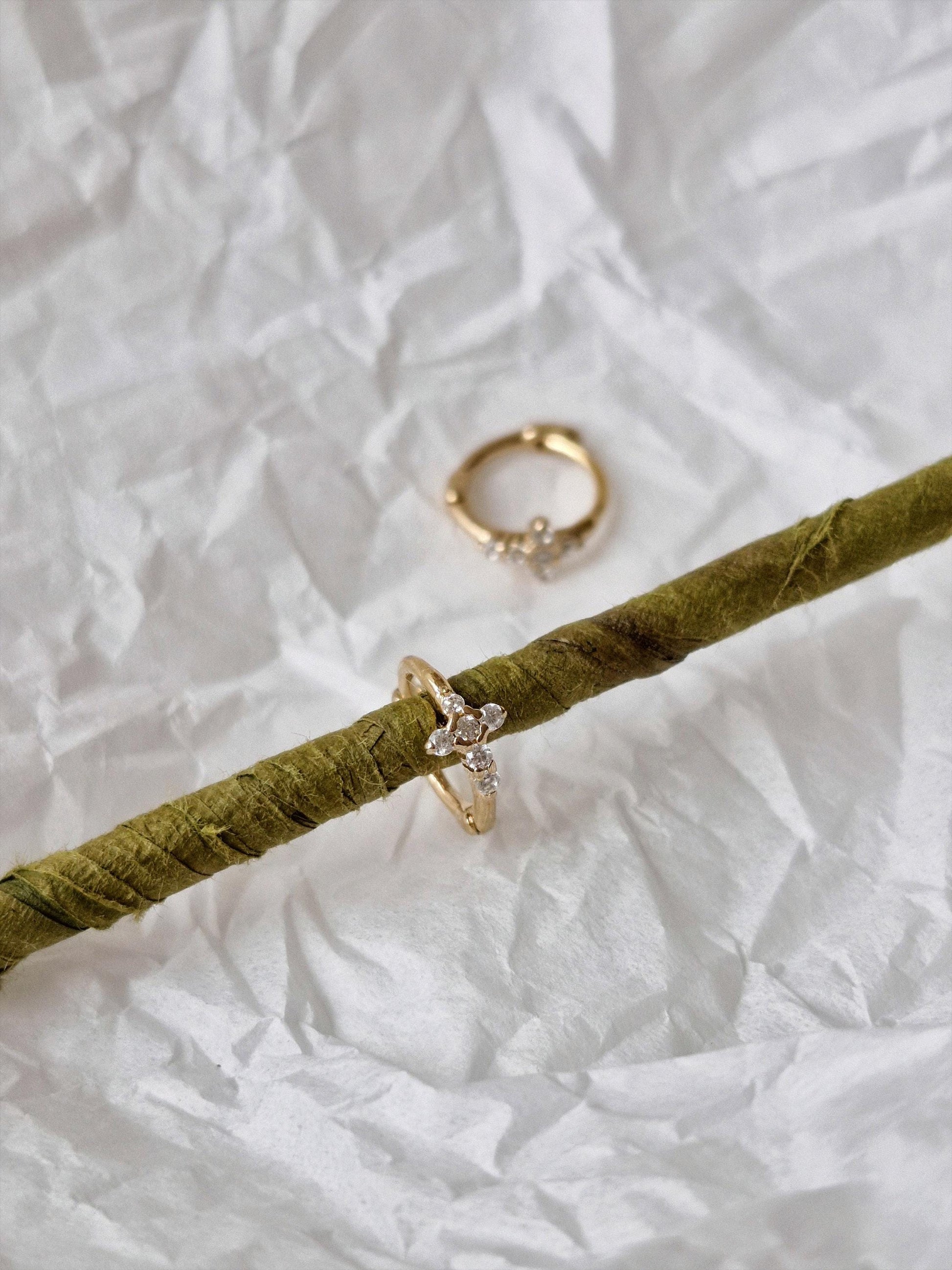 Tiny Crystal Cross Hoop Earrings. Mini cross huggie sterling silver earrings.