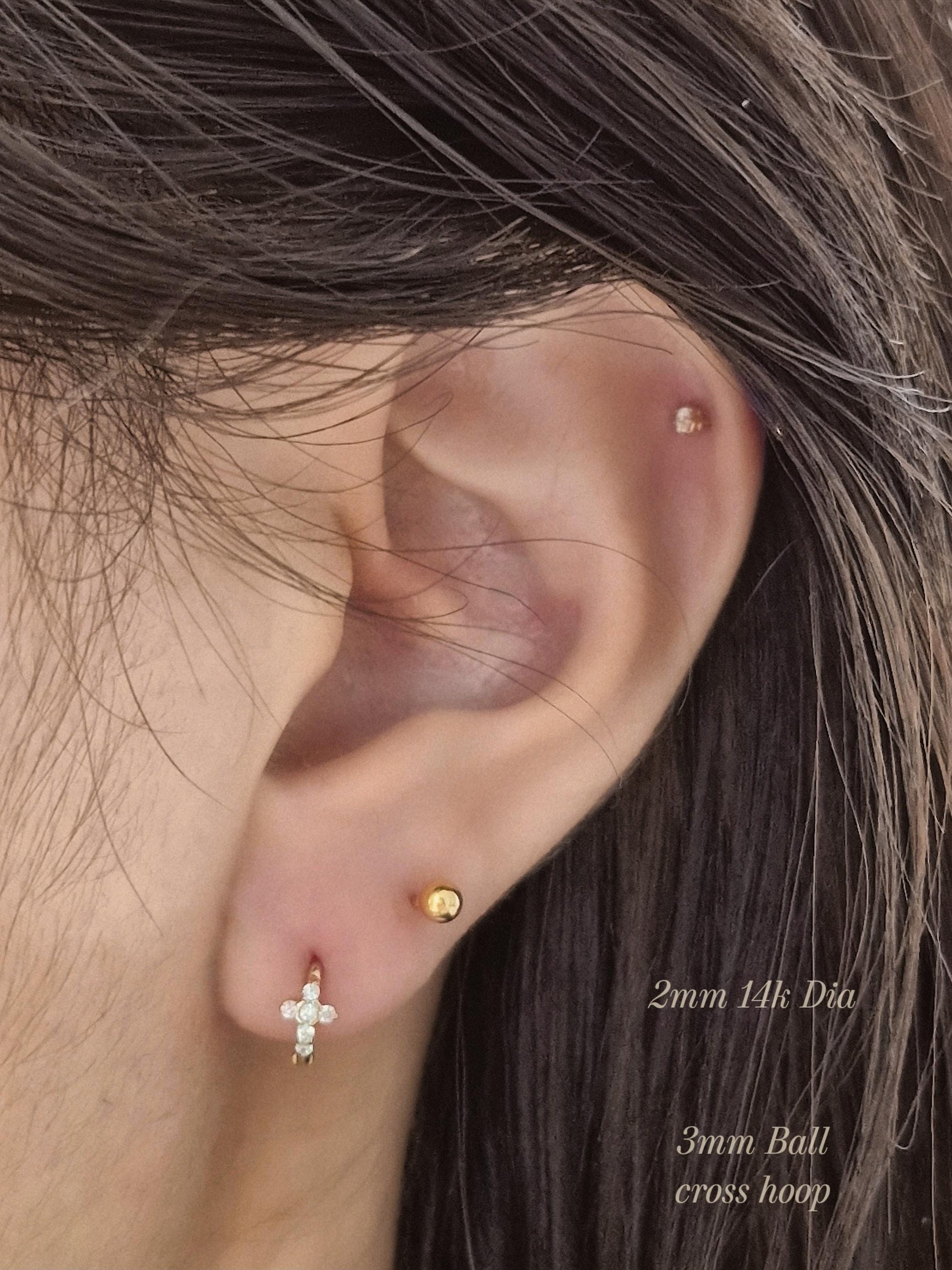 Tiny Crystal Cross Hoop Earrings. Mini cross huggie sterling silver earrings.