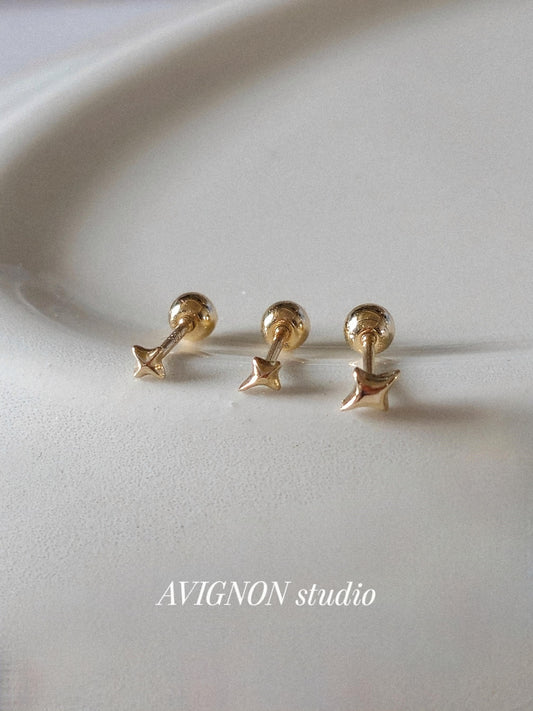Tiny Star Stud piercing. solid gold 14k star screwball stud.