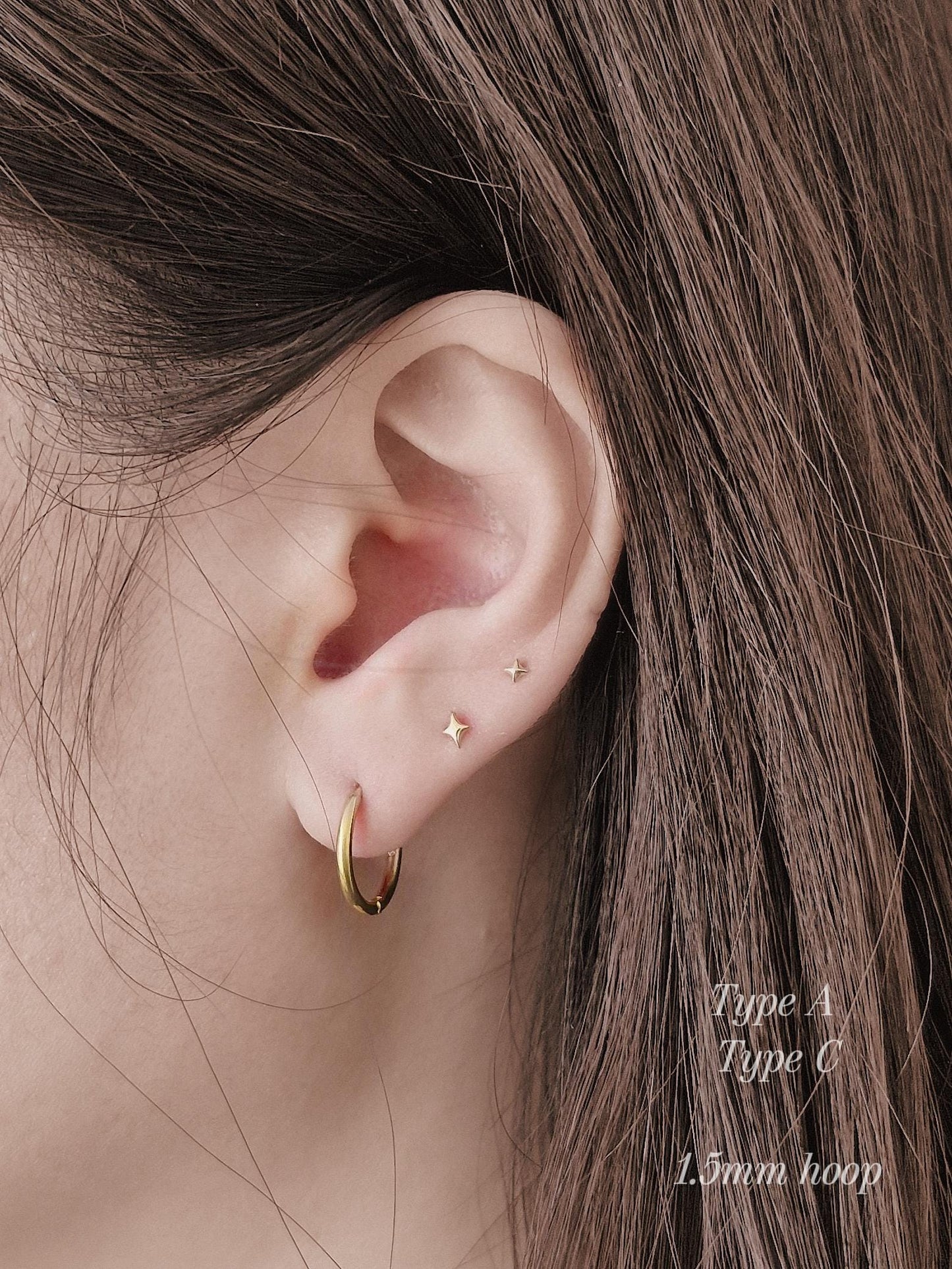 Tiny Star Stud piercing. solid gold 14k star screwball stud.