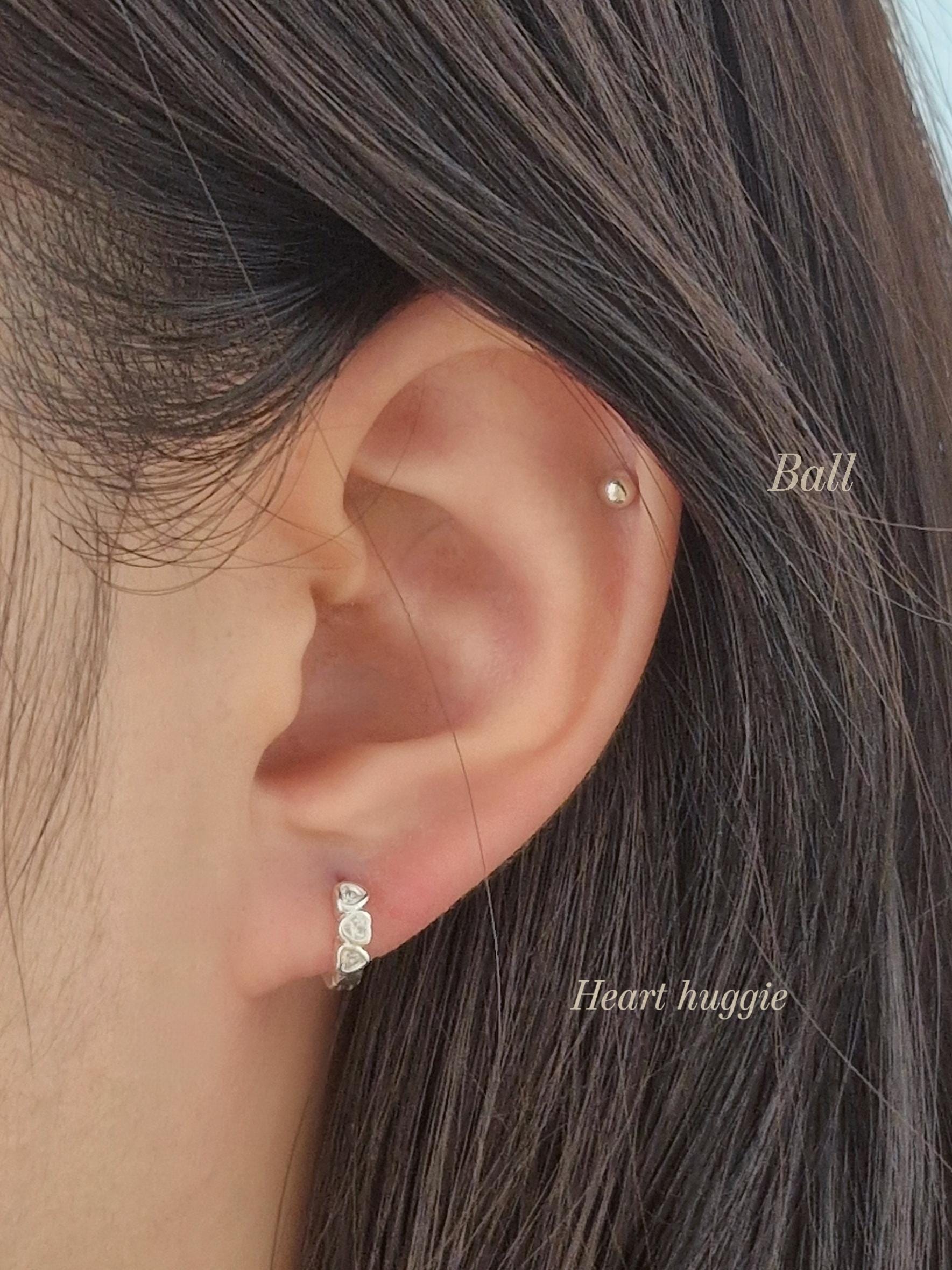 Triple Heart Huggie Earrings – Sterling Silver earring zirconia. Hinged CZ Clicker Hoop. clicker.