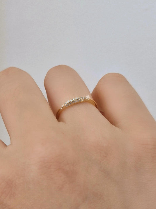 Twinkle Arc Ring. slim dome pave ring zirconia. 925 sterling ring. gold ring. stacktable ring delicate.
