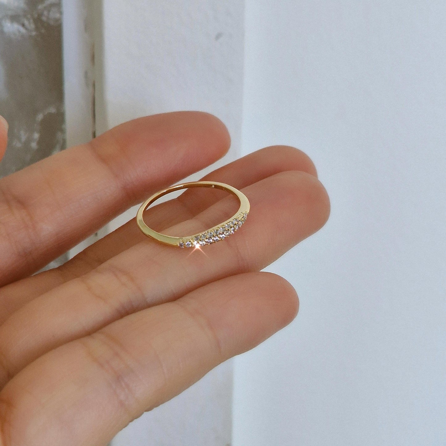 Twinkle Arc Ring. slim dome pave ring zirconia. 925 sterling ring. gold ring. stacktable ring delicate.