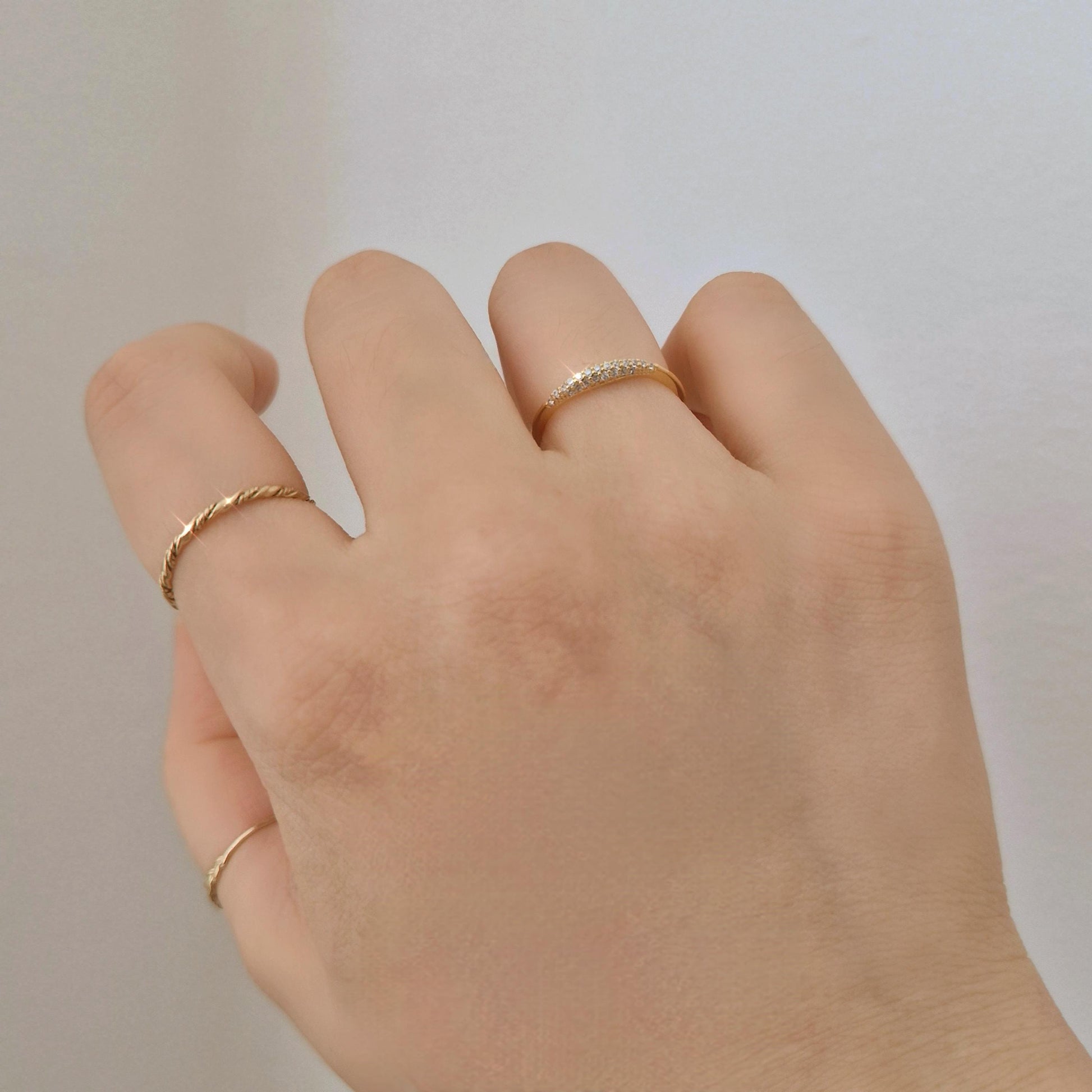 Twinkle Arc Ring. slim dome pave ring zirconia. 925 sterling ring. gold ring. stacktable ring delicate.