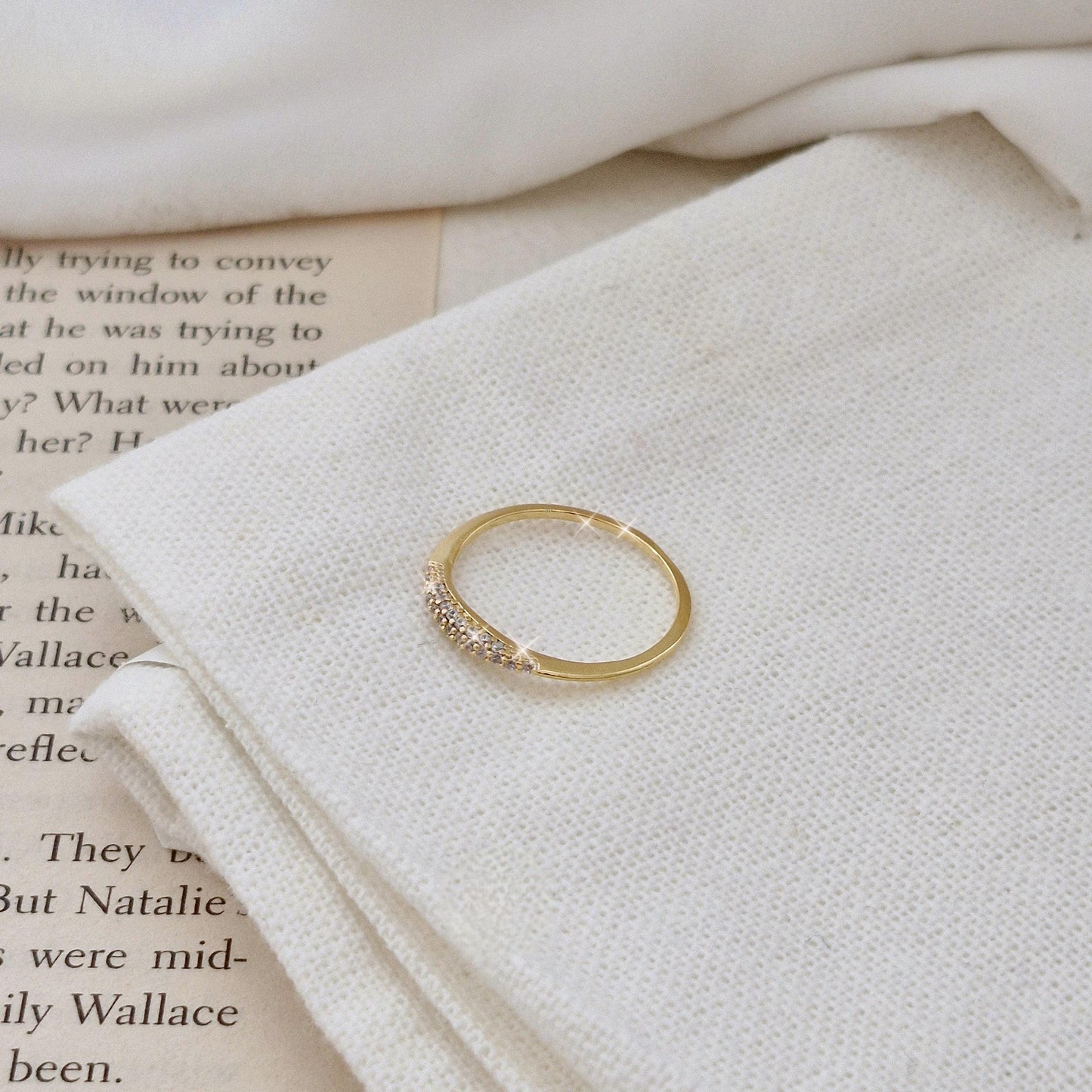 Twinkle Arc Ring. slim dome pave ring zirconia. 925 sterling ring. gold ring. stacktable ring delicate.