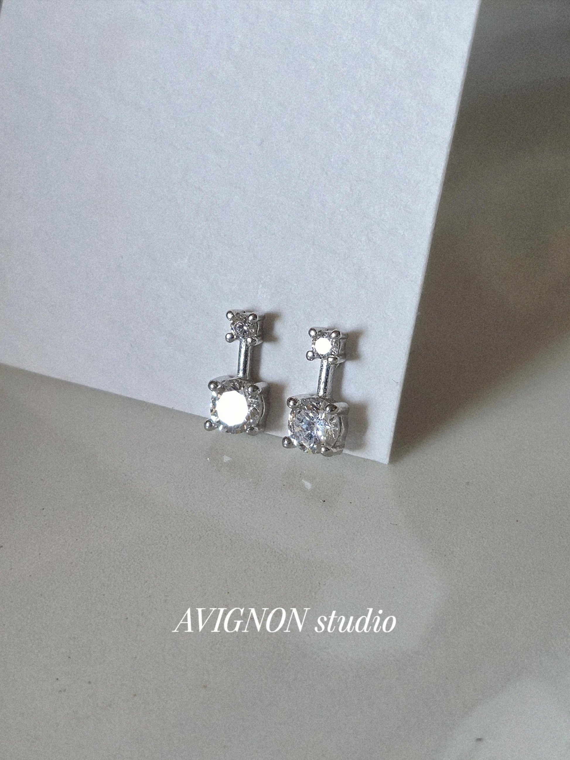 Two drop sterling silver 925 stud earrings. Cz cubic silver stud earrings.