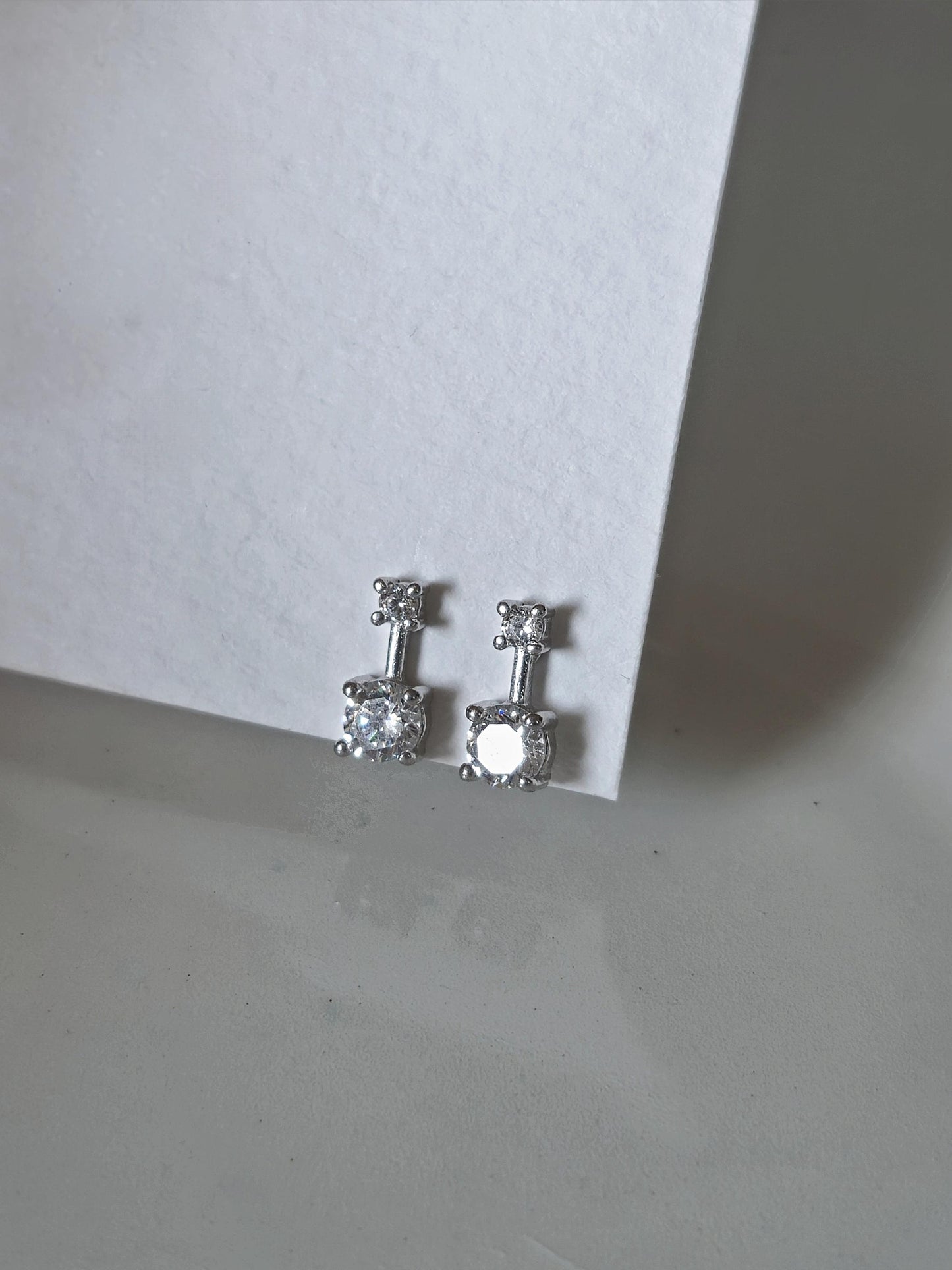 Two drop sterling silver 925 stud earrings. Cz cubic silver stud earrings.