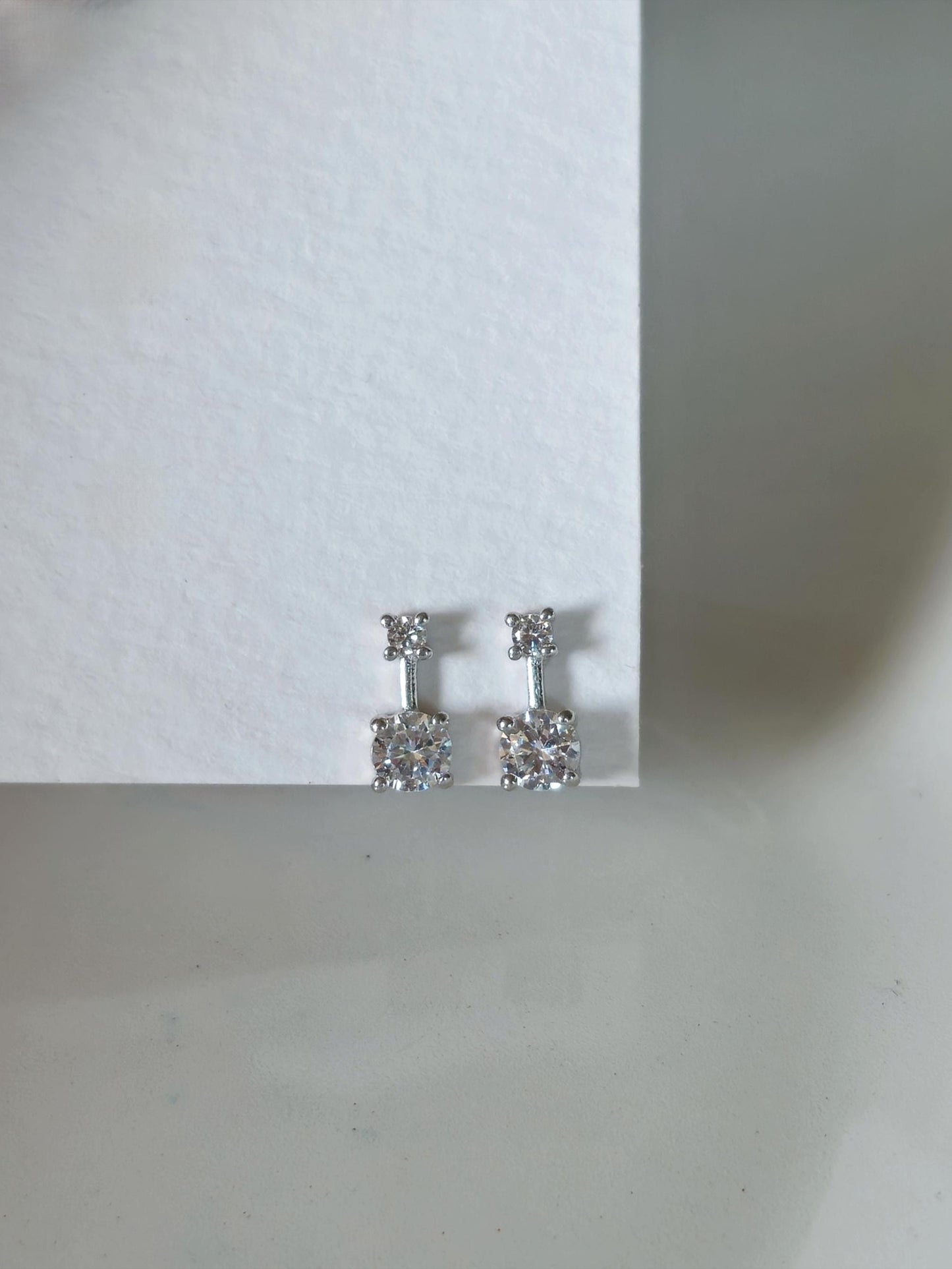 Two drop sterling silver 925 stud earrings. Cz cubic silver stud earrings.