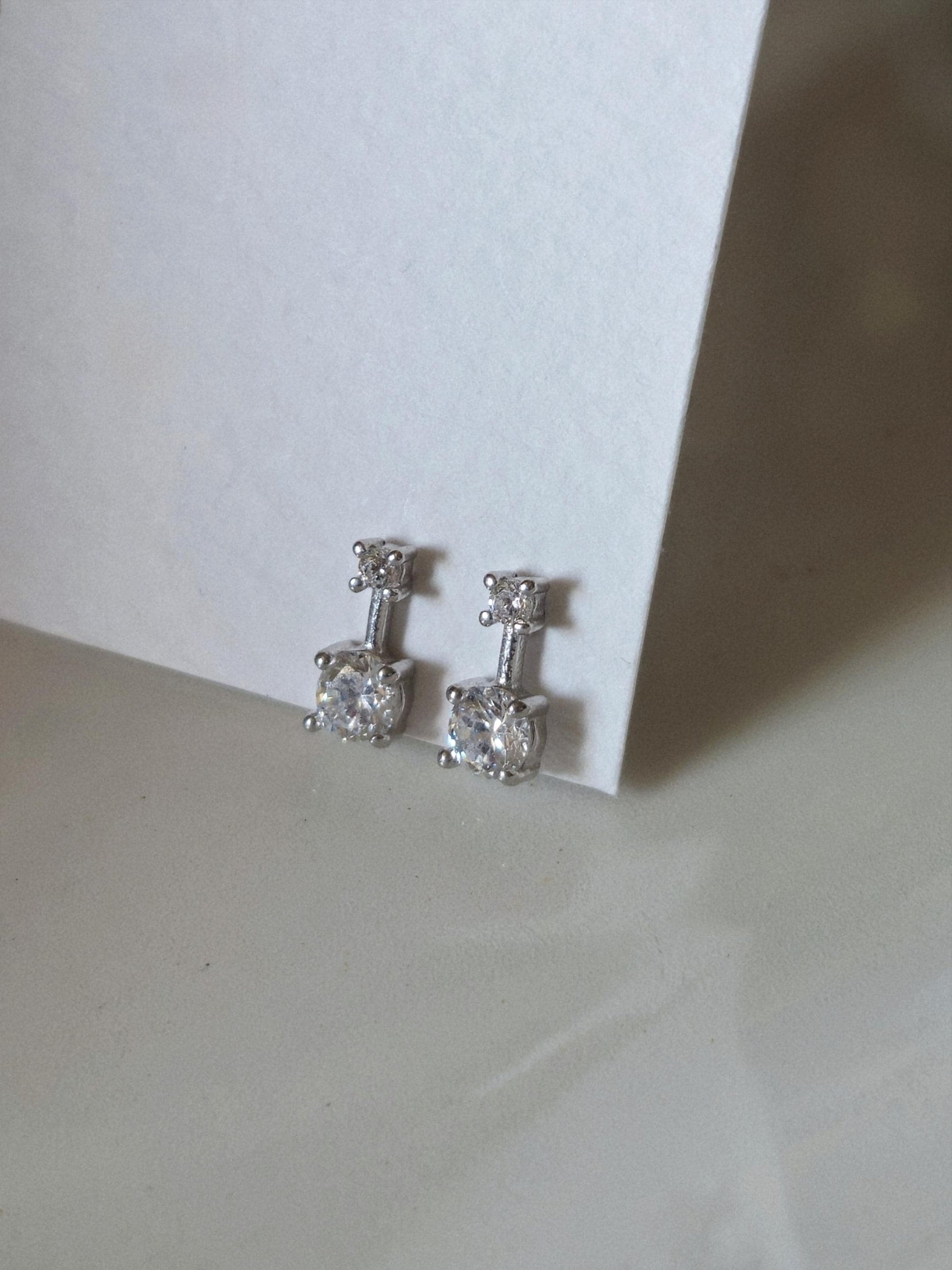 Two drop sterling silver 925 stud earrings. Cz cubic silver stud earrings.