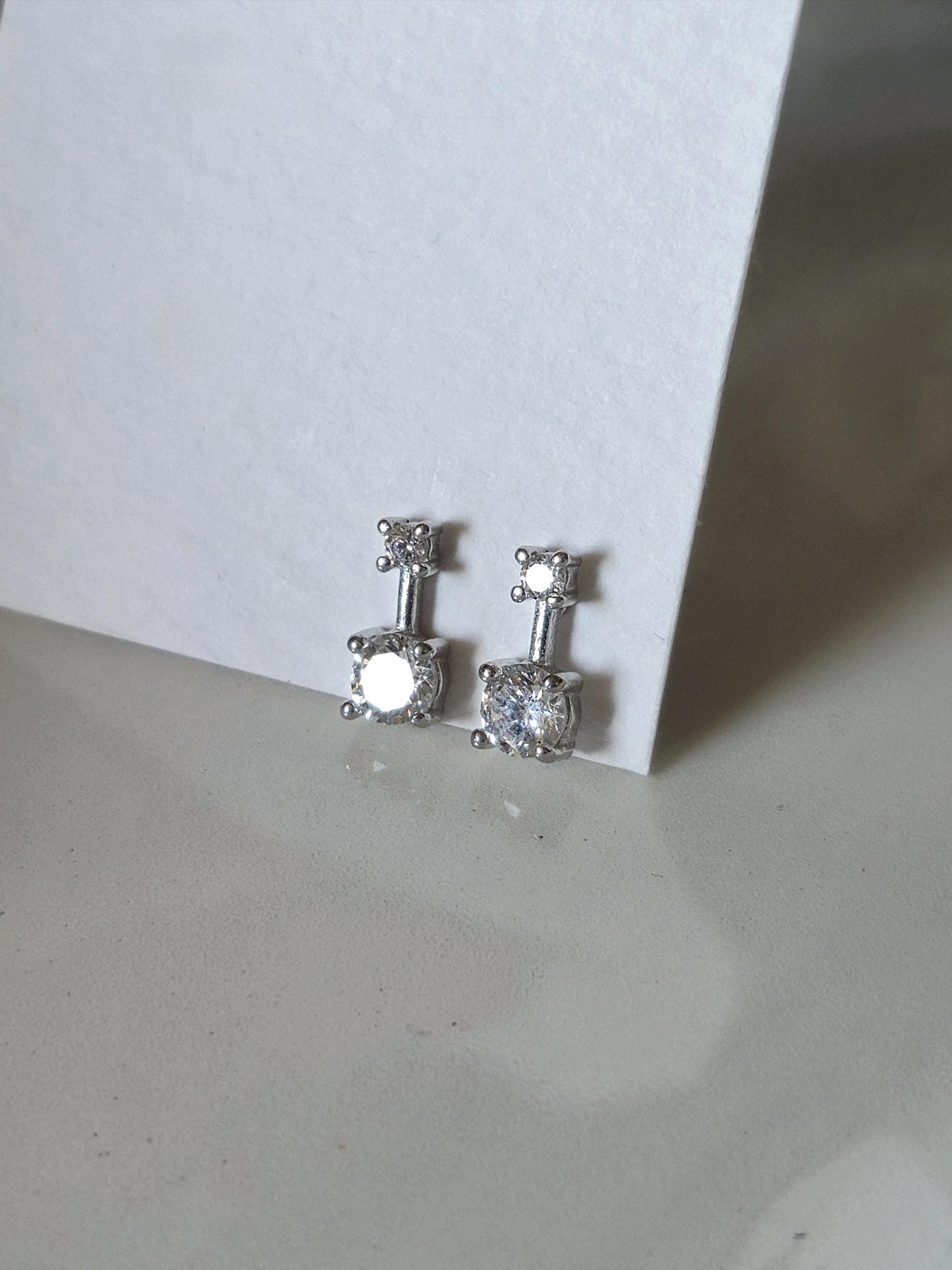 Two drop sterling silver 925 stud earrings. Cz cubic silver stud earrings.